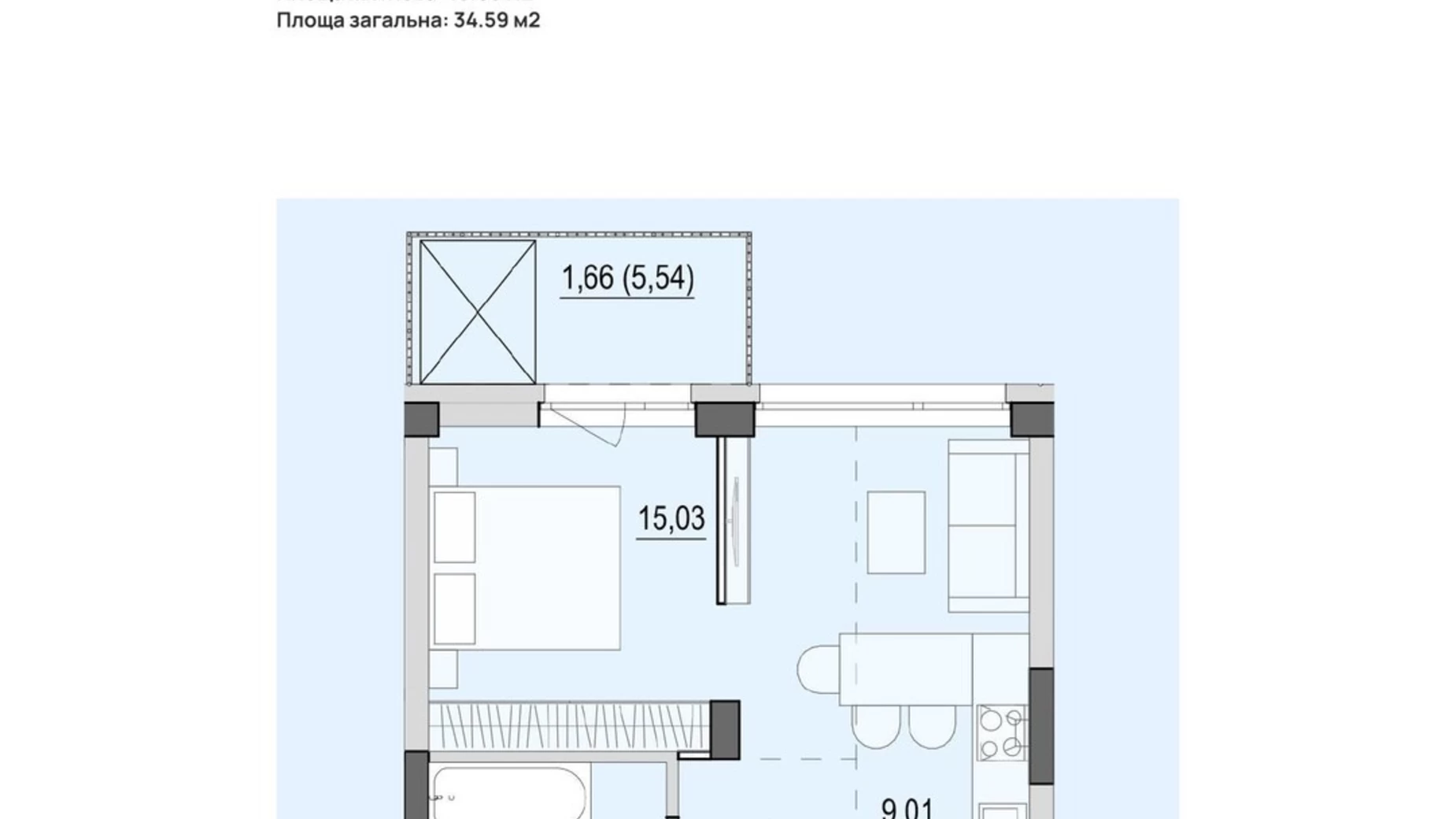 Продается 1-комнатная квартира 34.59 кв. м в Виннице, ул. Келецкая, 121 - фото 5