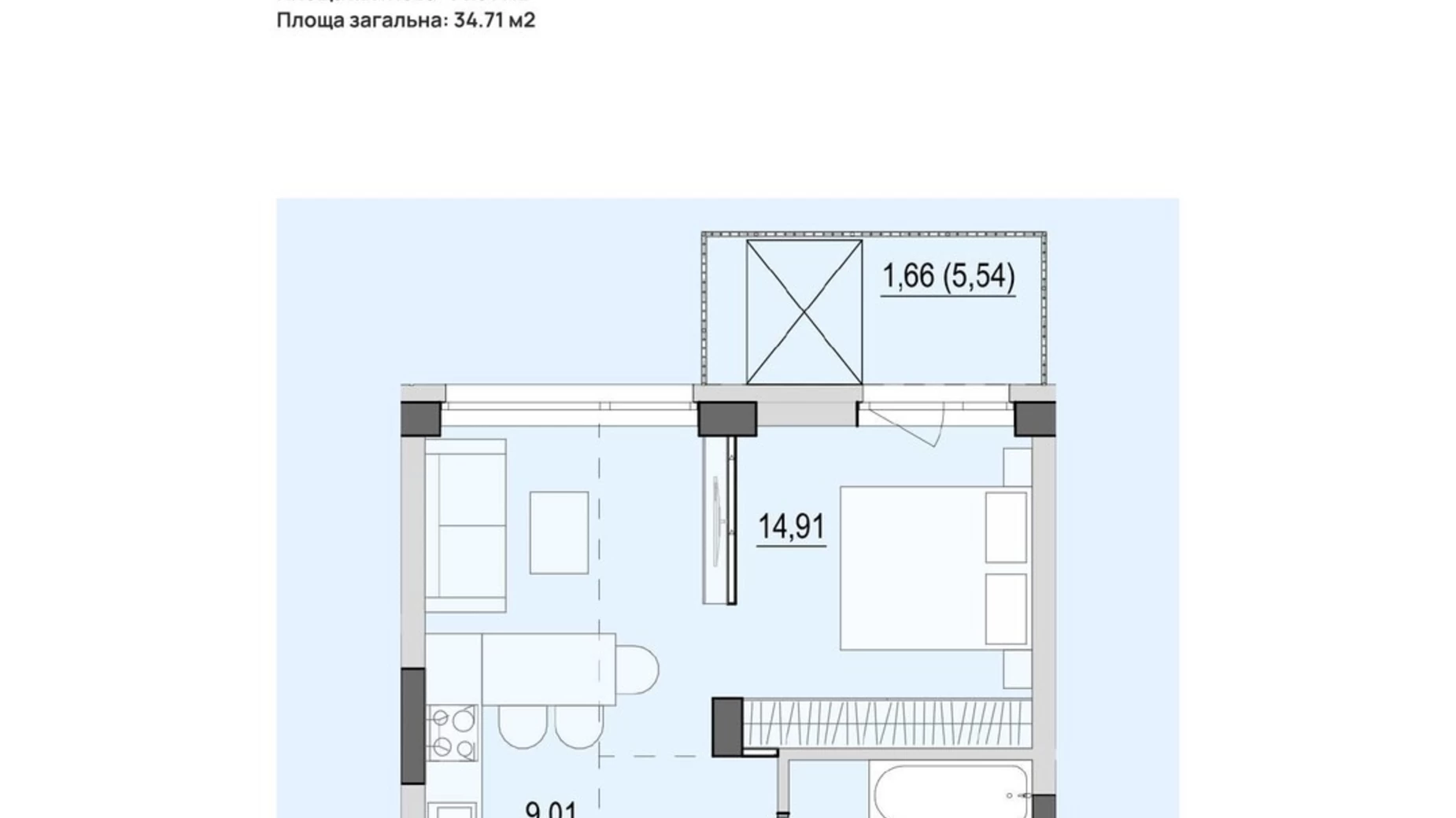 Продается 1-комнатная квартира 34.71 кв. м в Виннице, ул. Келецкая, 121 - фото 5