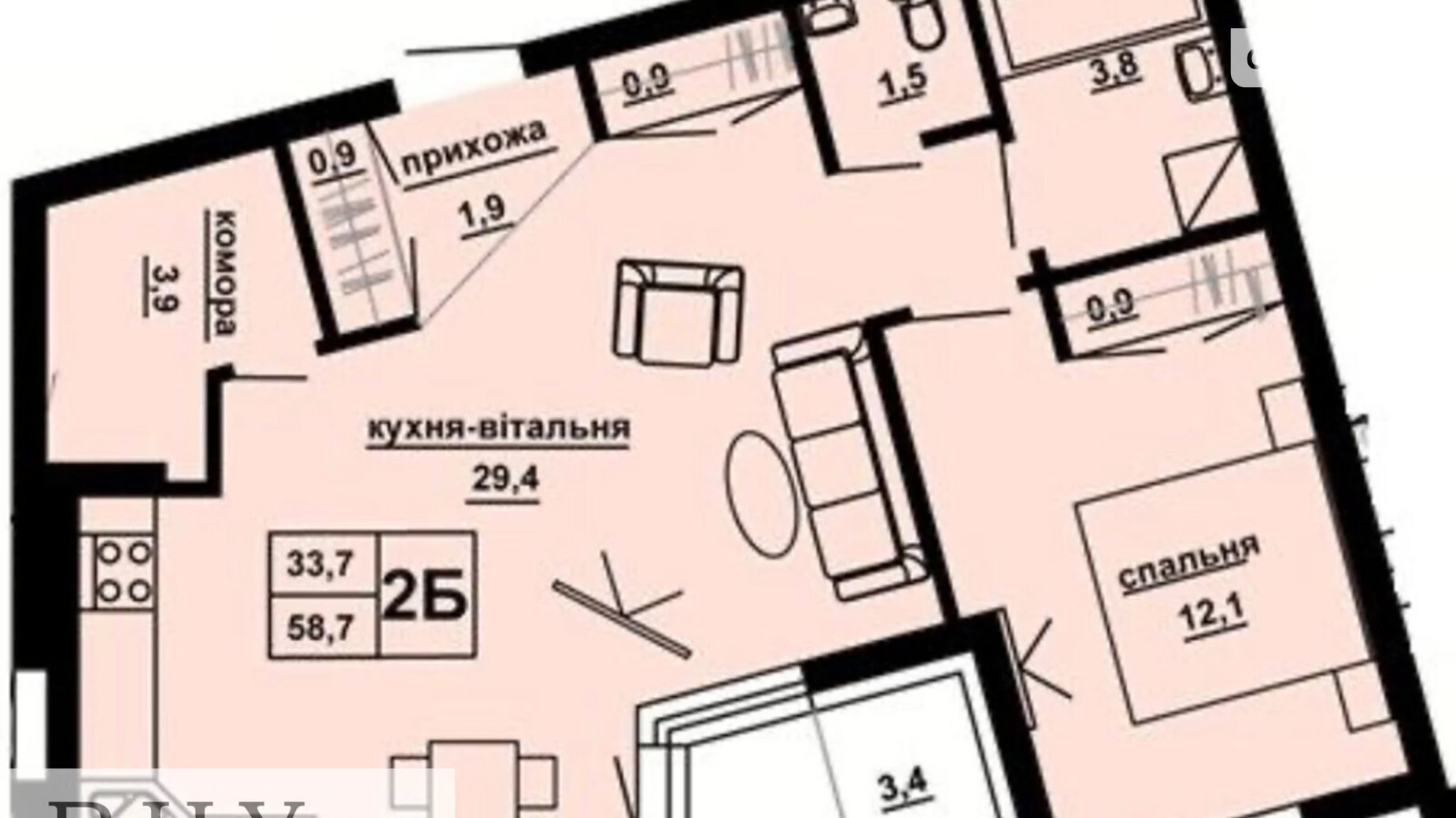 2-комнатная квартира 58.7 кв. м в Тернополе, цена: 59500 $ - фото 5