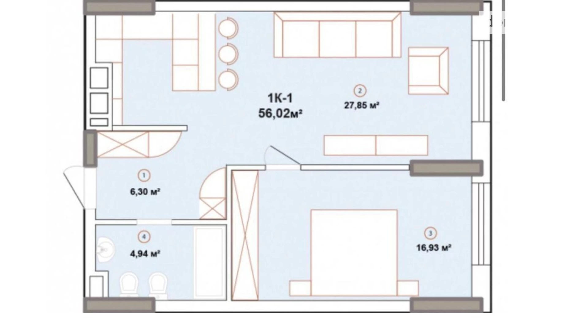 Продается 1-комнатная квартира 56.1 кв. м в Киеве, ул. Зверинецкая, 70А - фото 2