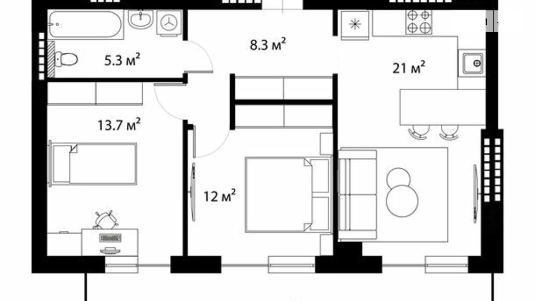 Продается 2-комнатная квартира 66.2 кв. м в Ужгороде, ул. Легоцкого, 80 - фото 2