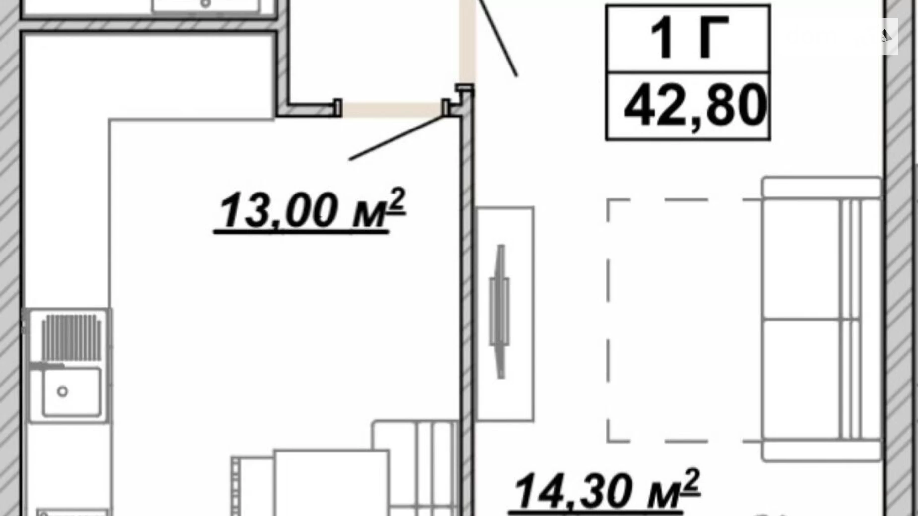 Продается 1-комнатная квартира 42.8 кв. м в Ивано-Франковске, ул. Княгинин - фото 4