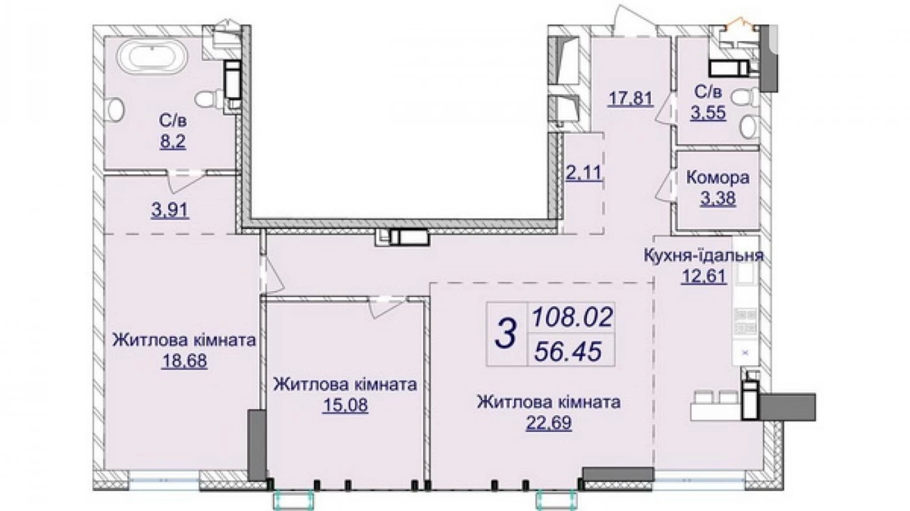 Продается 3-комнатная квартира 108 кв. м в Киеве, ул. Андрея Верхогляда(Драгомирова), 7 - фото 5
