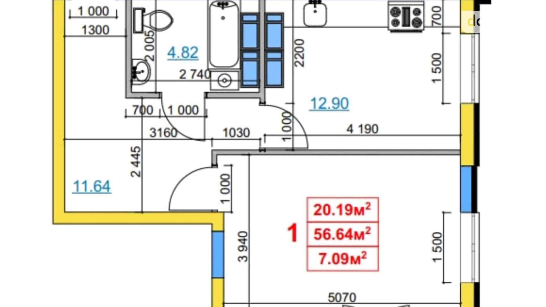 Продается 1-комнатная квартира 56.64 кв. м в Черкассах, ул. Припортовая, 22/1 - фото 4