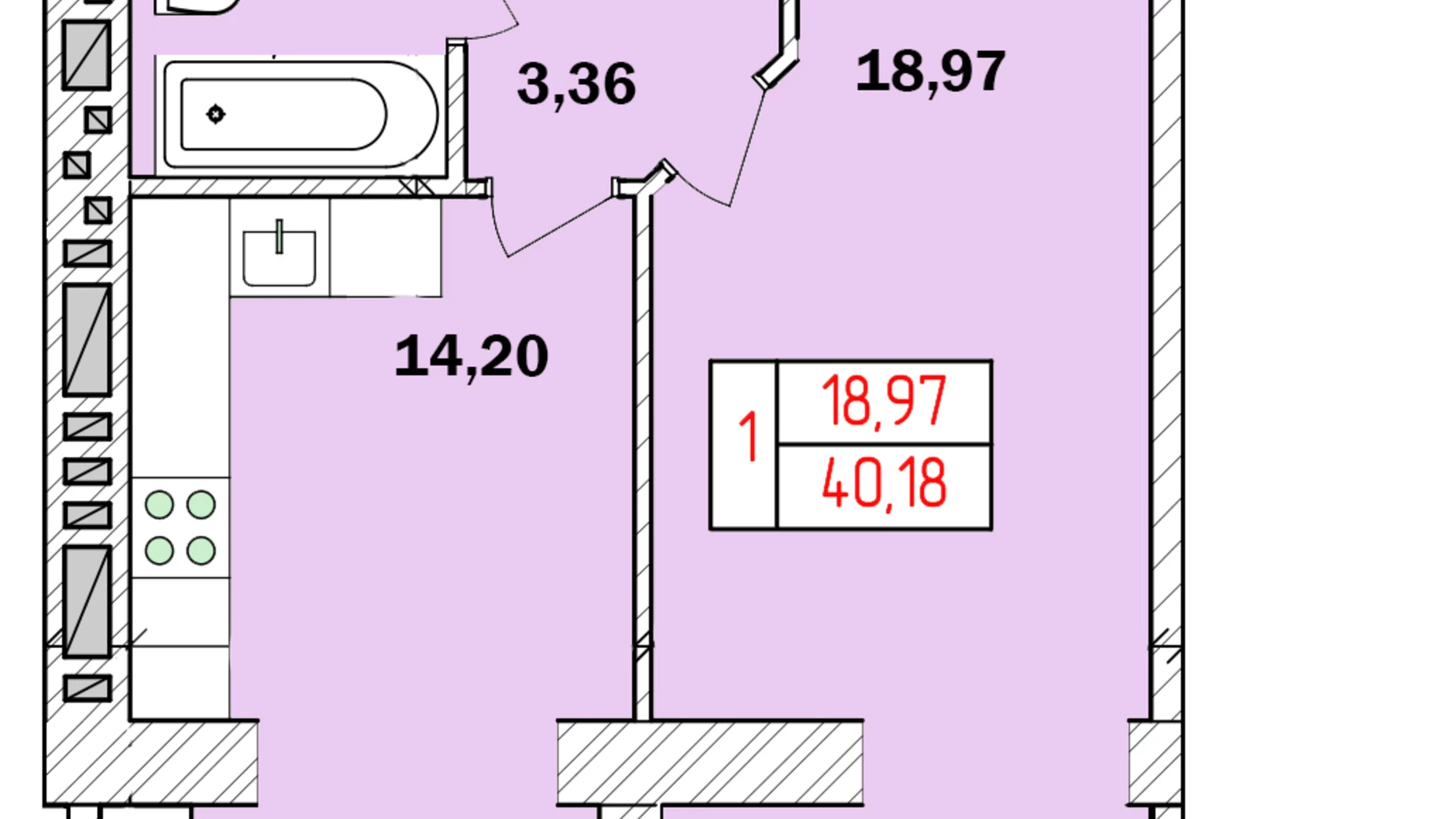 Продається 1-кімнатна квартира 40.18 кв. м у Хмельницькому, вул. Нижня Берегова, 2/4 - фото 2