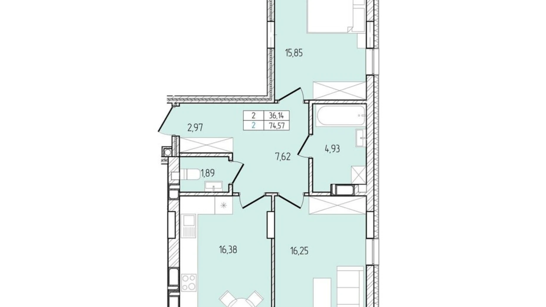 Продается 2-комнатная квартира 74.57 кв. м в Хмельницком, ул. Победы, 8А - фото 2