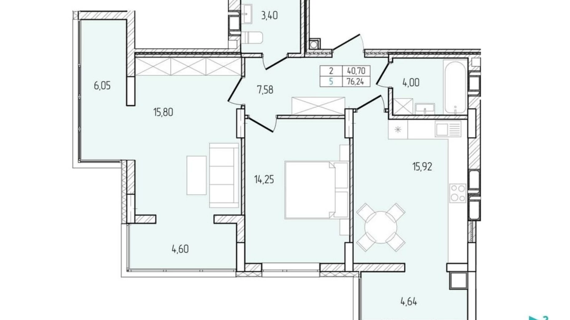 Продается 2-комнатная квартира 76.24 кв. м в Хмельницком, цена: 65271 $ - фото 2