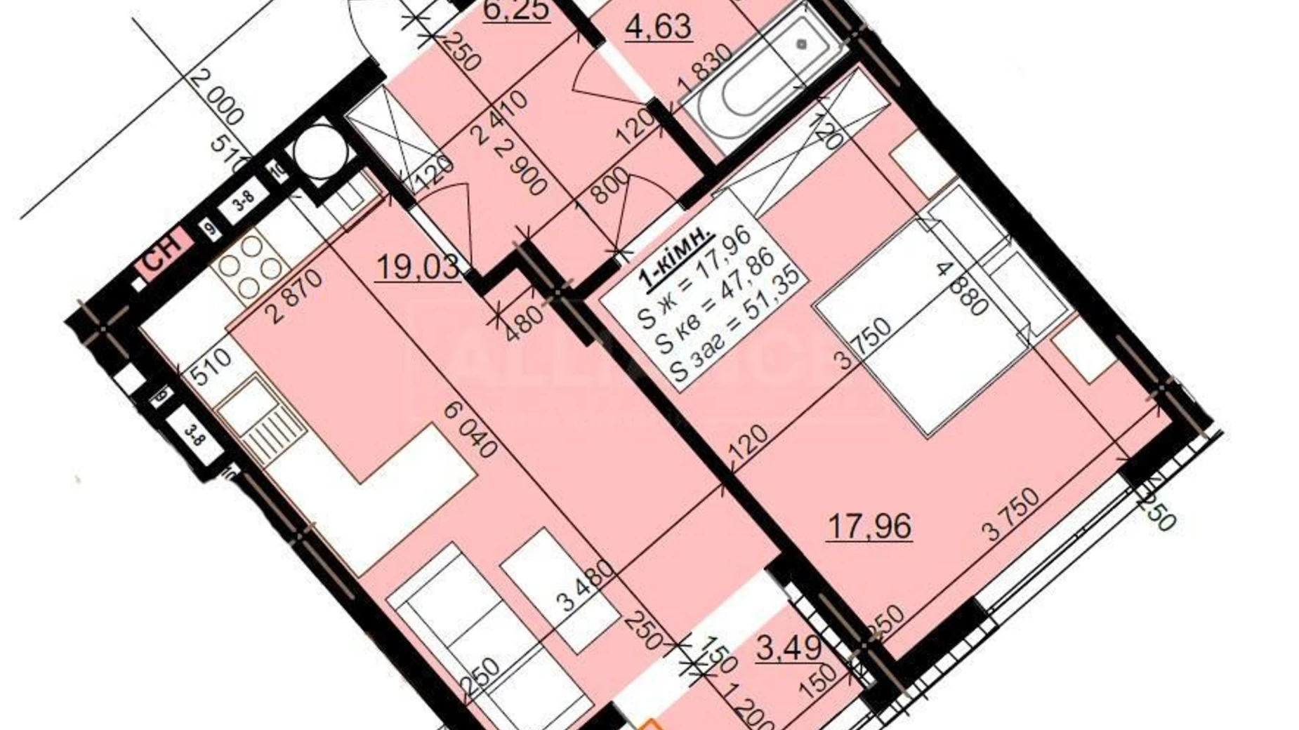 Продається 1-кімнатна квартира 51.3 кв. м у Івано-Франківську, вул. Набережна імені Василя Стефаника, 90 - фото 2