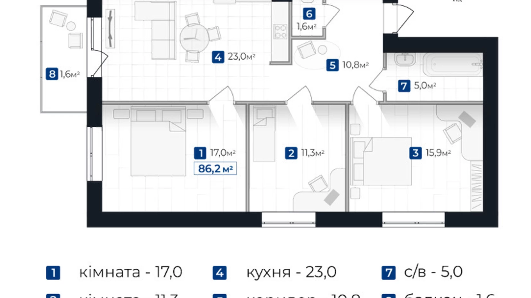 Продається 3-кімнатна квартира 86.2 кв. м у Івано-Франківську, вул. Коновальця Євгена - фото 2