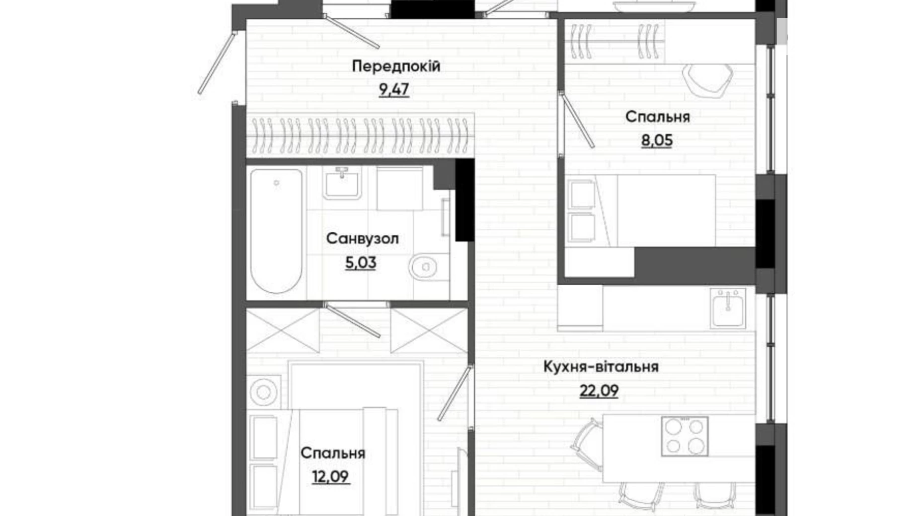 Продается 3-комнатная квартира 74 кв. м в Киеве, ул. Берковецкая, 4Д - фото 2