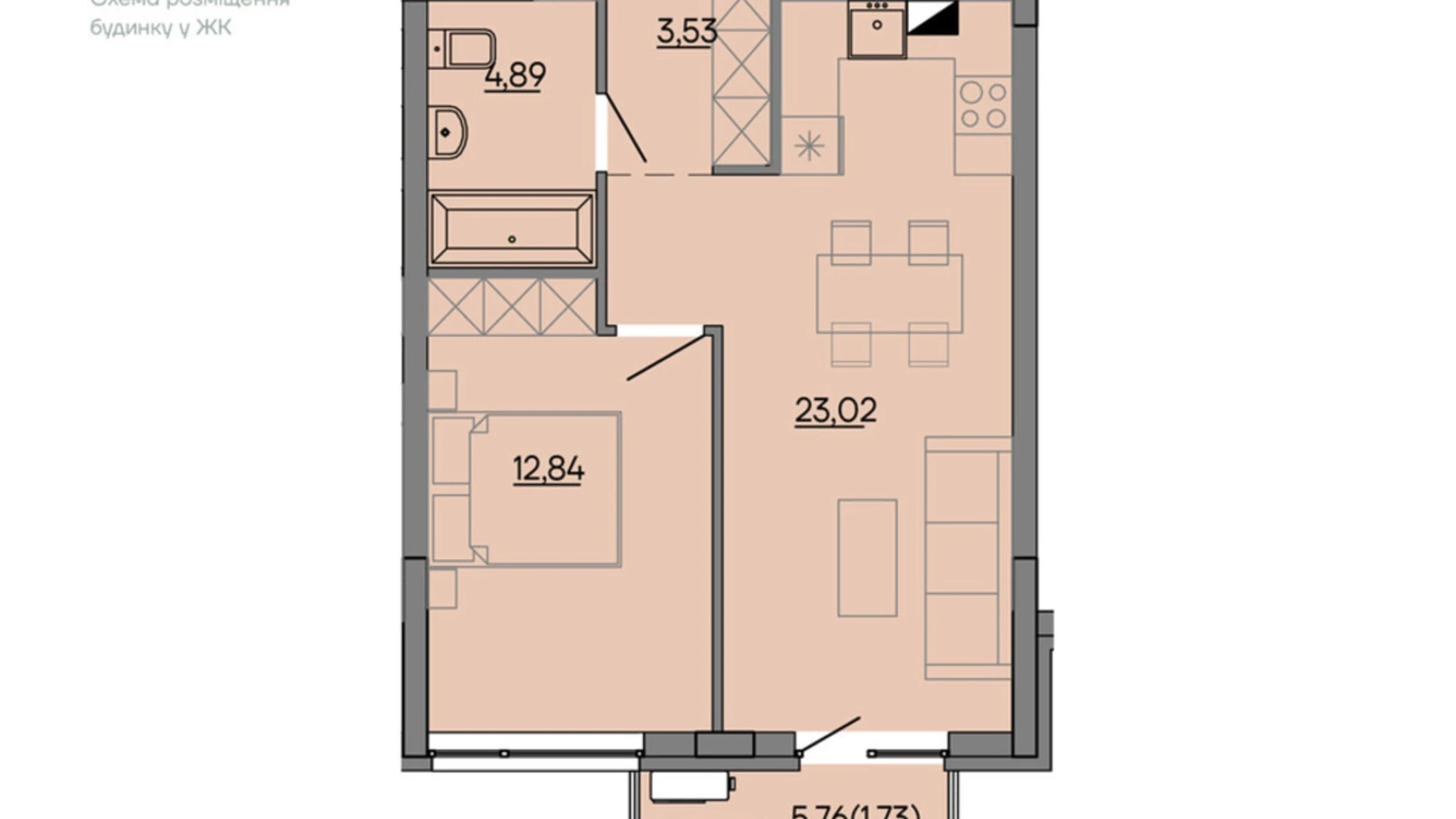 Продается 1-комнатная квартира 46.01 кв. м в Сокольниках, ул. Героев Крут, 6В - фото 2
