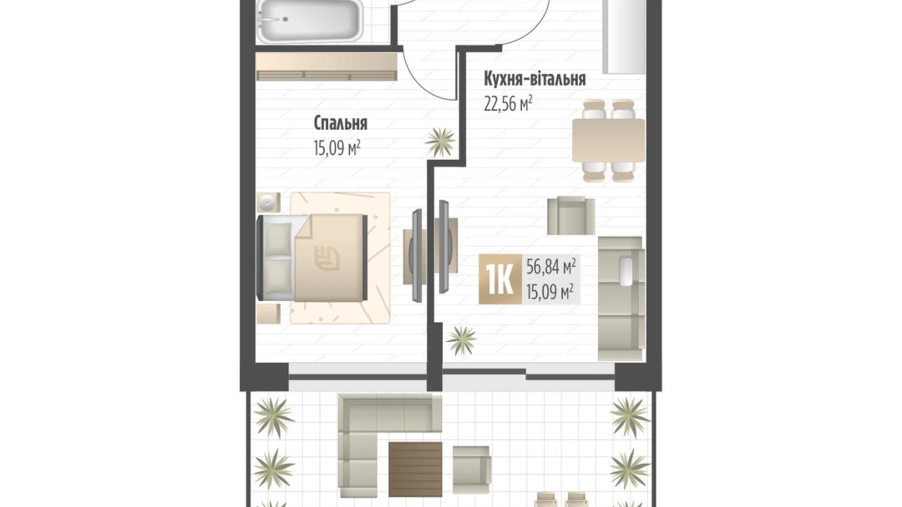 Продается 1-комнатная квартира 56.84 кв. м в Львове, ул. Орлика, 52 - фото 2
