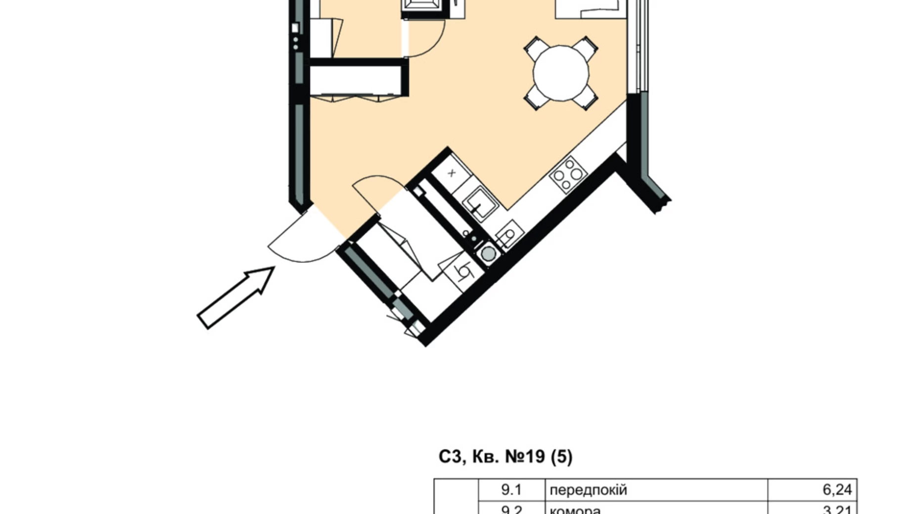 Продається 1-кімнатна квартира 56.81 кв. м у Мукачеві, вул. Олександра Духновича, 14/1 - фото 2
