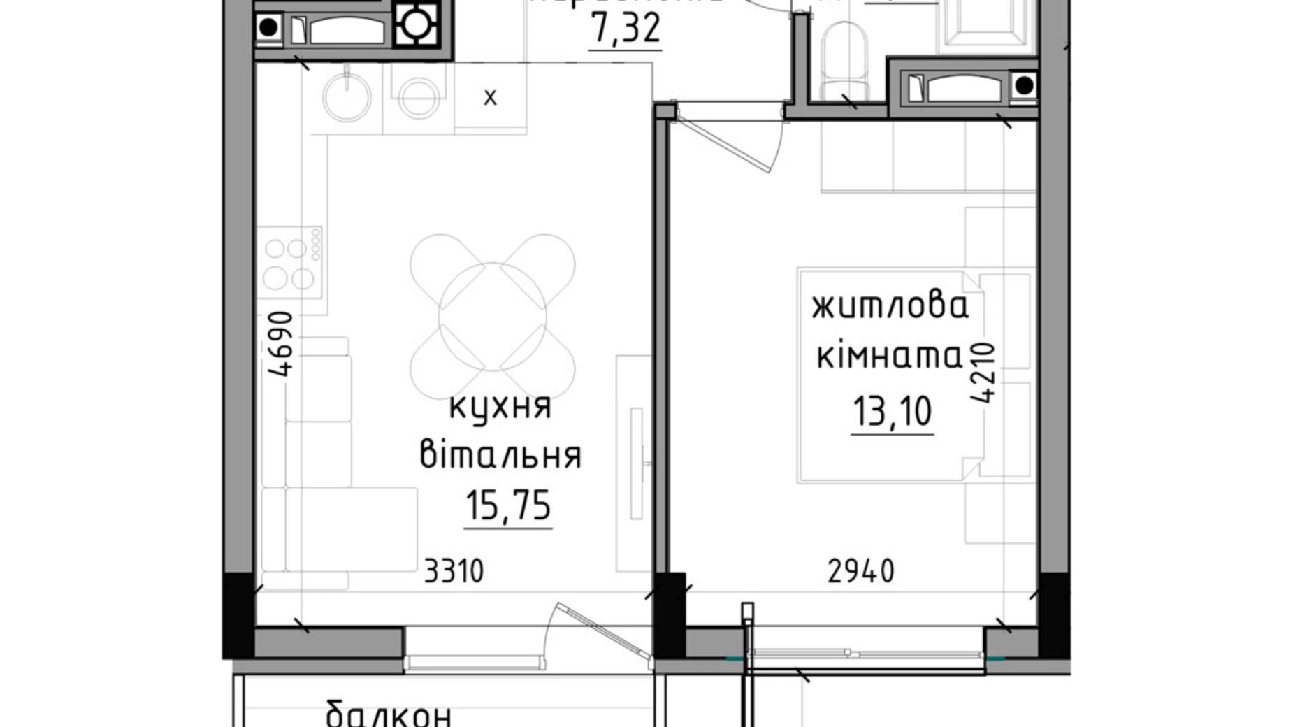 Продается 3-комнатная квартира 41.6 кв. м в Ужгороде, ул. Василия Гаджеги(Радищева), 1 - фото 2