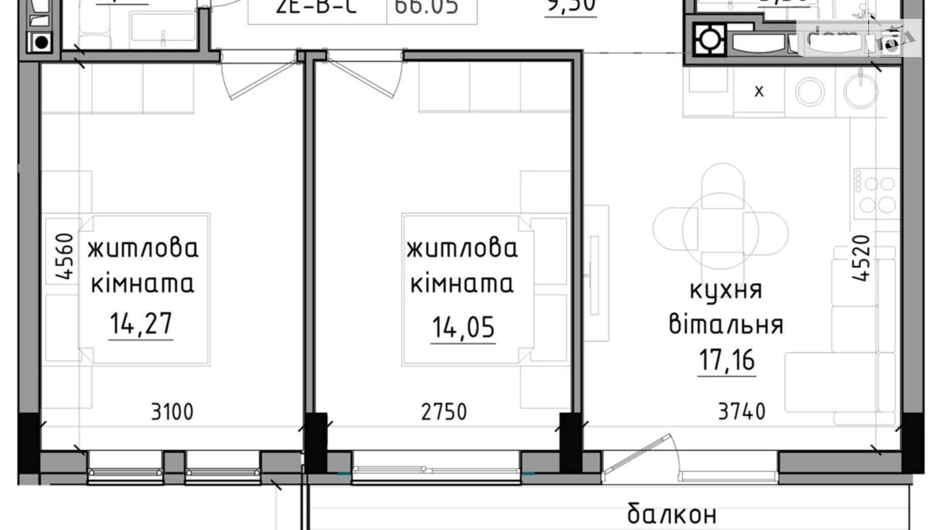Продается 2-комнатная квартира 66.05 кв. м в Ужгороде, ул. Василия Гаджеги(Радищева), 1 - фото 2
