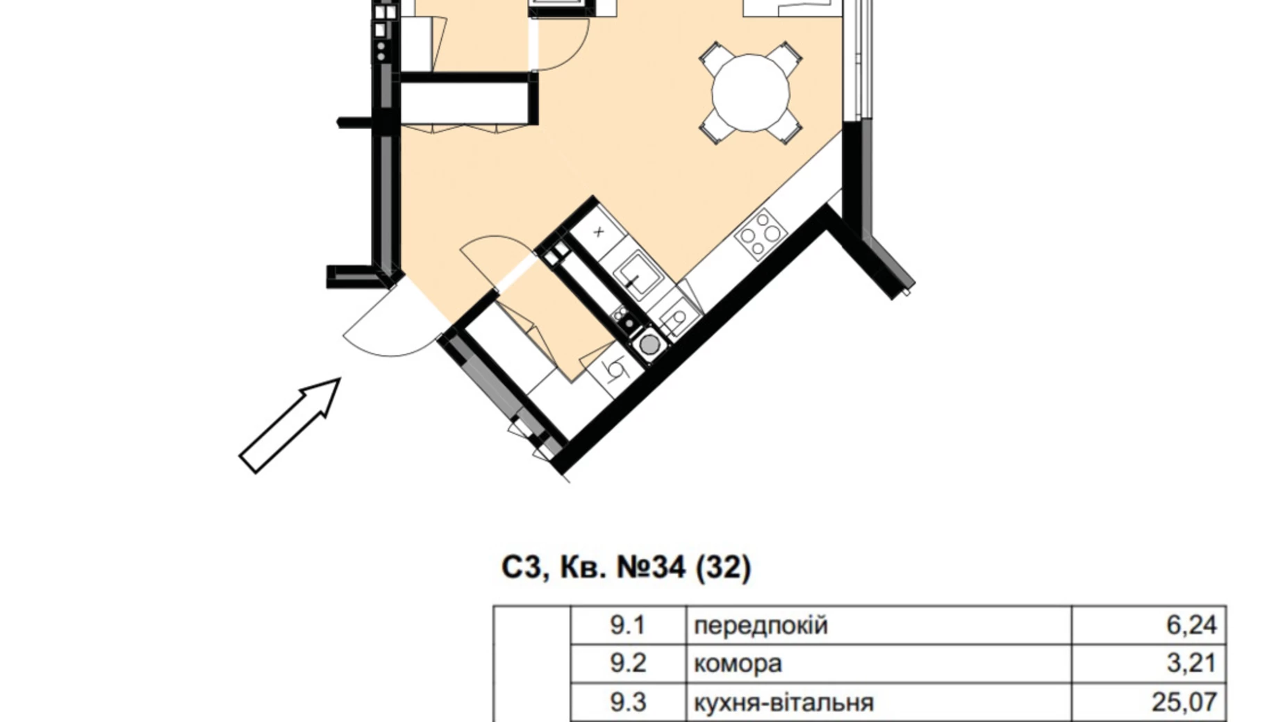 Продається 1-кімнатна квартира 53.66 кв. м у Мукачеві, вул. Олександра Духновича, 14/1 - фото 2
