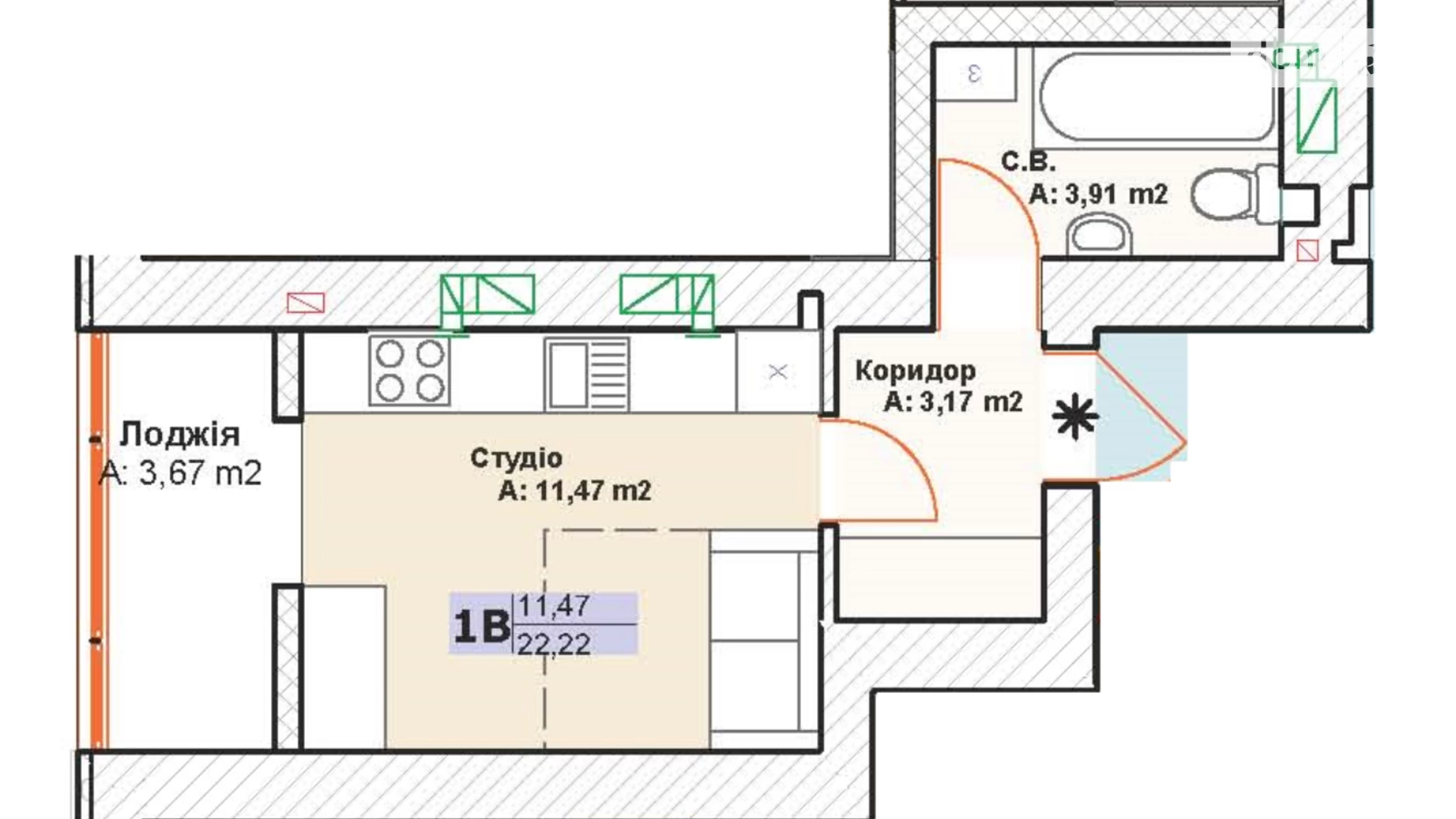 Продается 1-комнатная квартира 22.22 кв. м в Буче, ул. Вишневая, 33 - фото 4