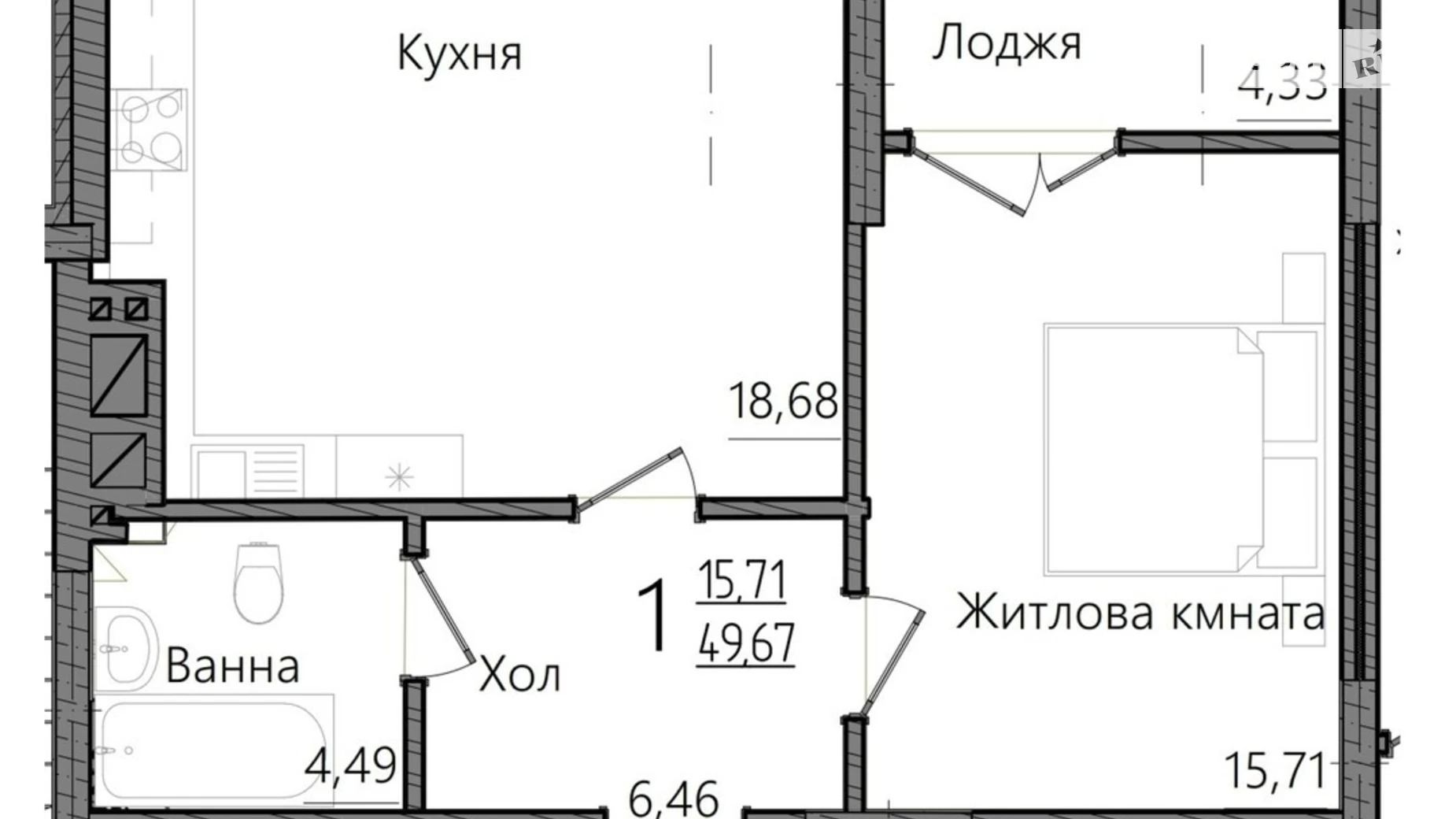 Продається 1-кімнатна квартира 49 кв. м у Чернівцях, вул. Героїв Майдану, 194А - фото 2