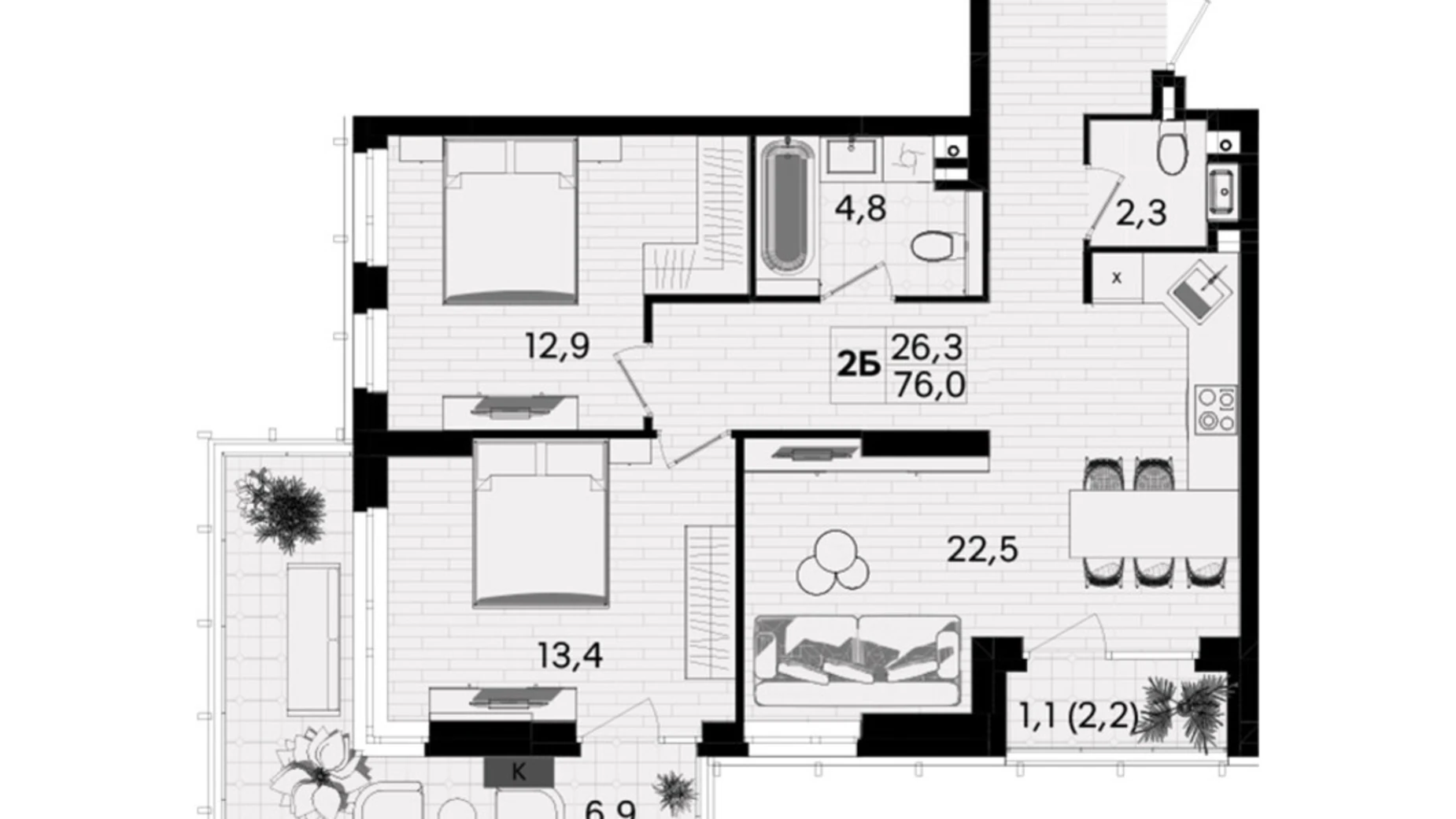 Продается 2-комнатная квартира 76 кв. м в Виннице, ул. Келецкая - фото 2