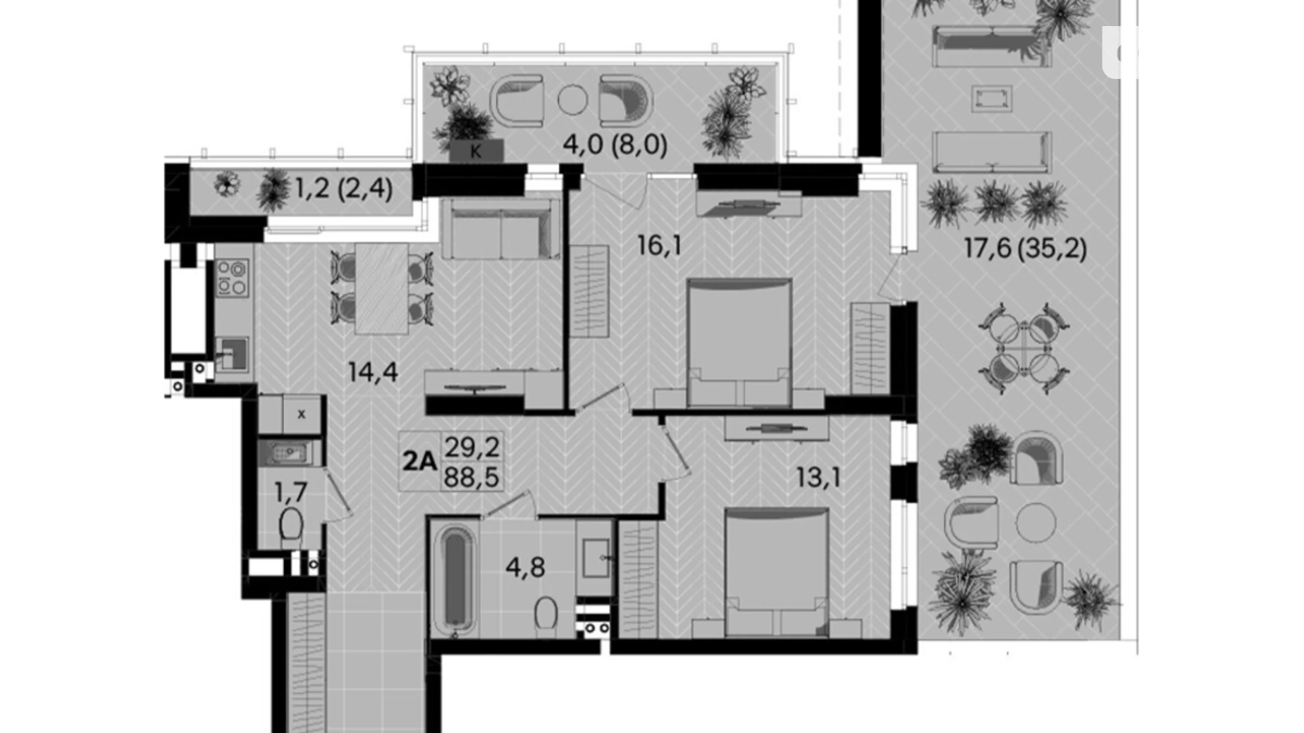 Продается 2-комнатная квартира 70.2 кв. м в Виннице, ул. Келецкая, 1 - фото 2