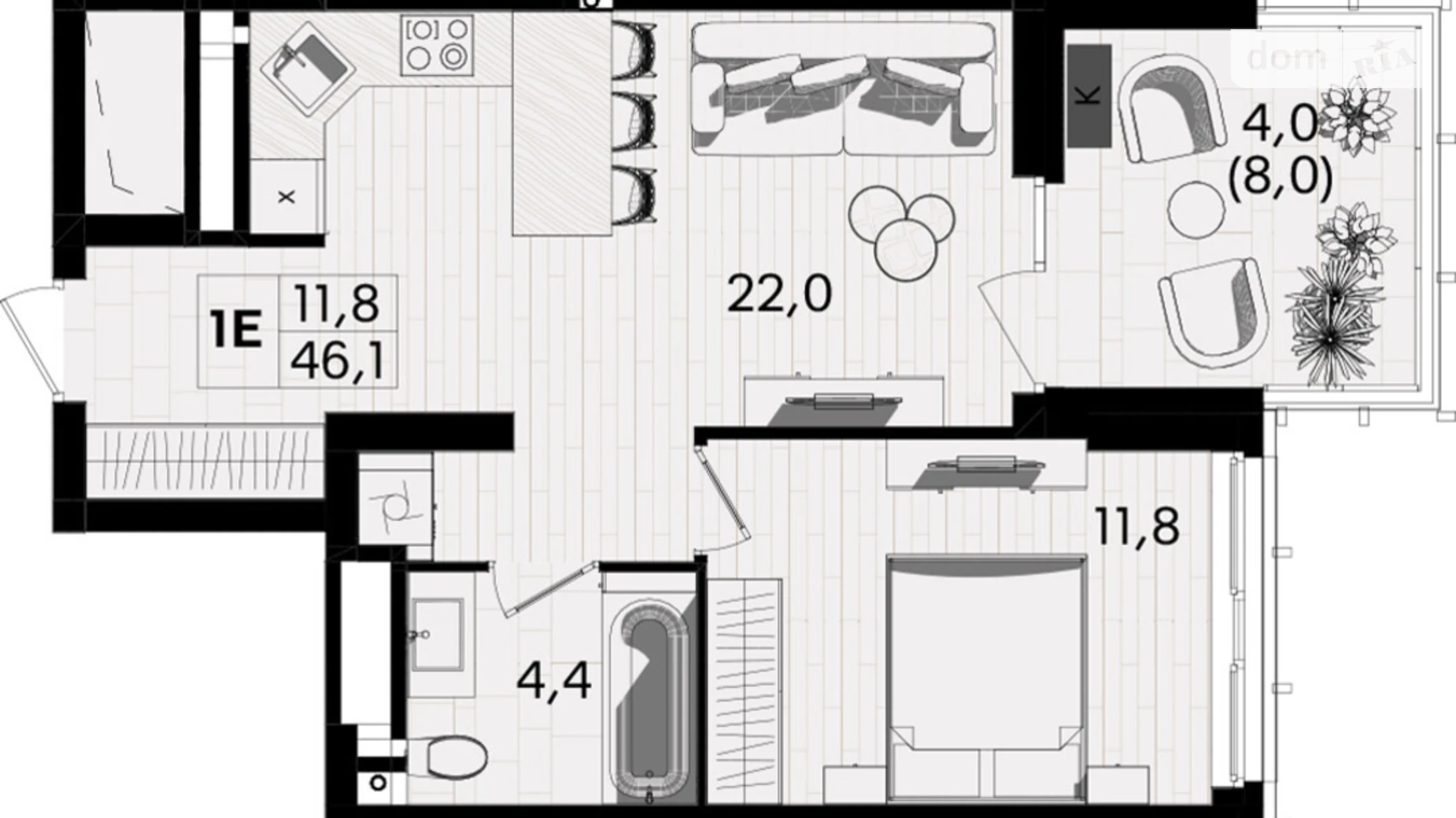 Продается 1-комнатная квартира 46.1 кв. м в Виннице, ул. Келецкая, 1 - фото 2