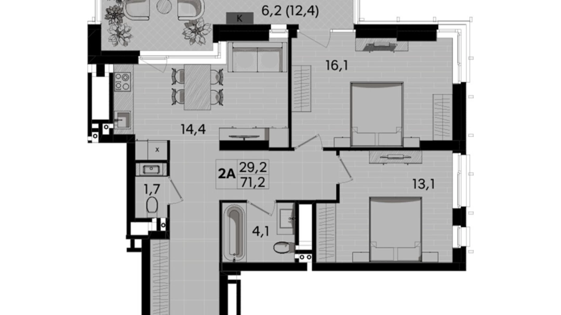 Продается 2-комнатная квартира 71.2 кв. м в Виннице, ул. Келецкая, 1 - фото 2