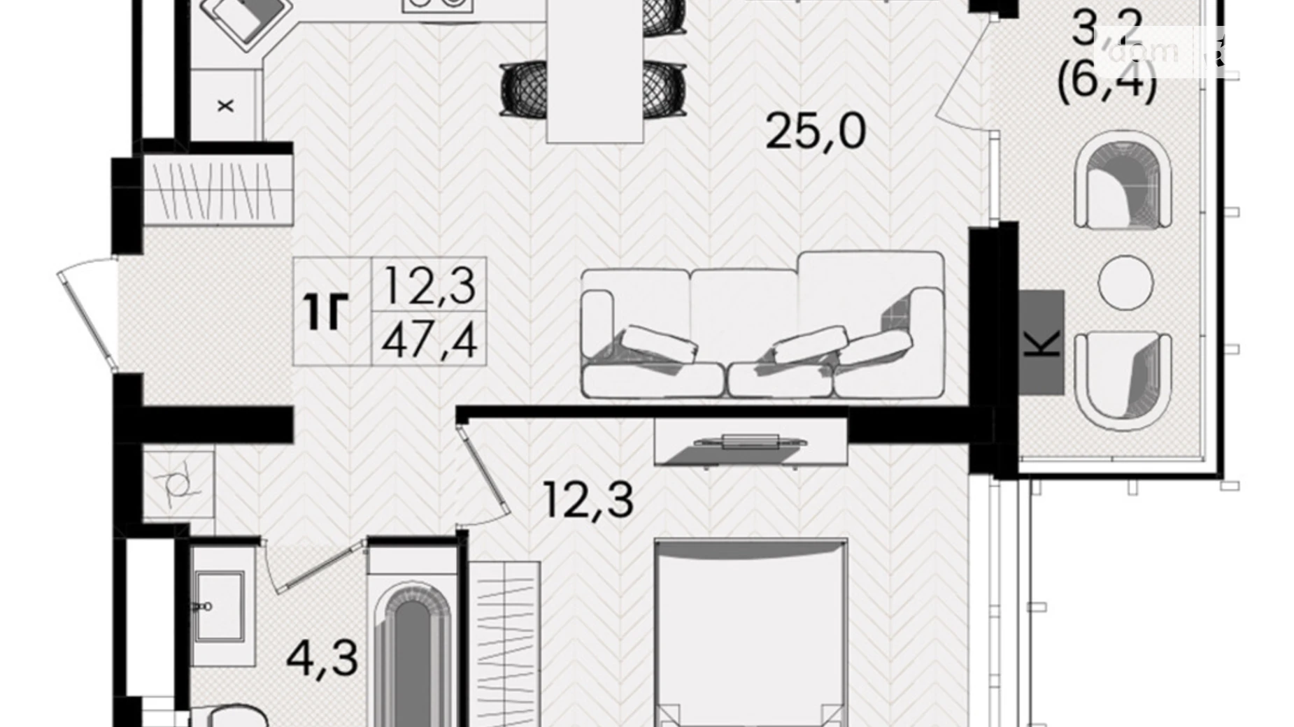 Продається 1-кімнатна квартира 47.4 кв. м у Вінниці, вул. Келецька, 1 - фото 2