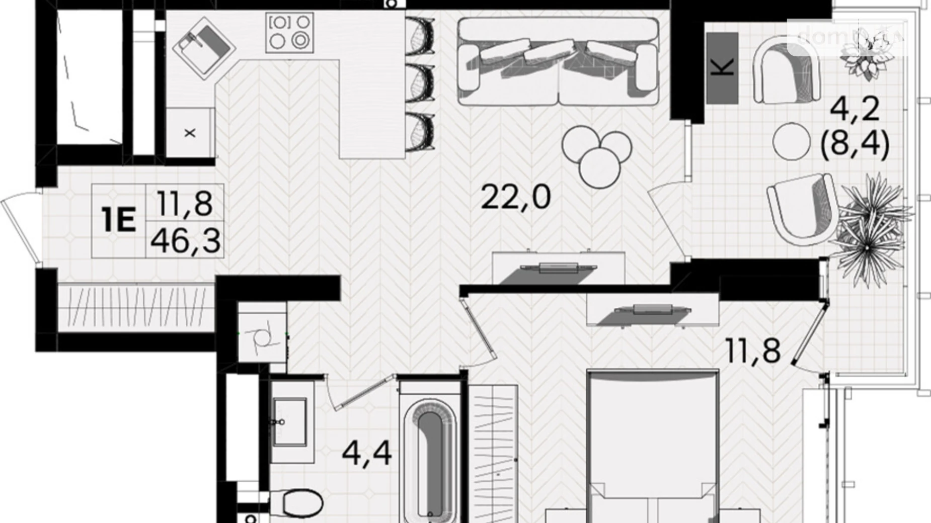 Продается 1-комнатная квартира 46.3 кв. м в Виннице, вул. Келецкая, 1 - фото 2