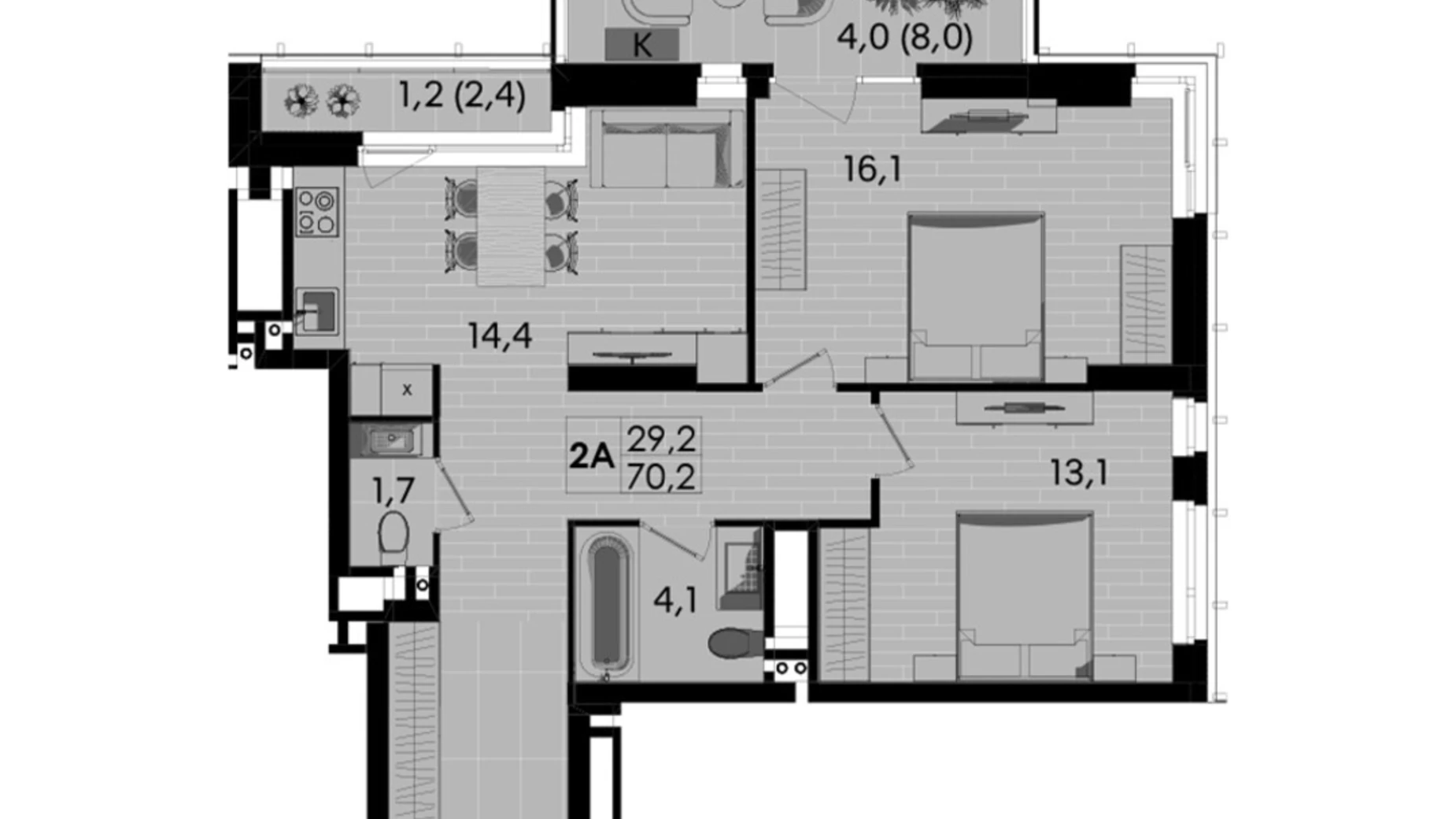 Продається 2-кімнатна квартира 70.2 кв. м у Вінниці, вул. Келецька, 1 - фото 2