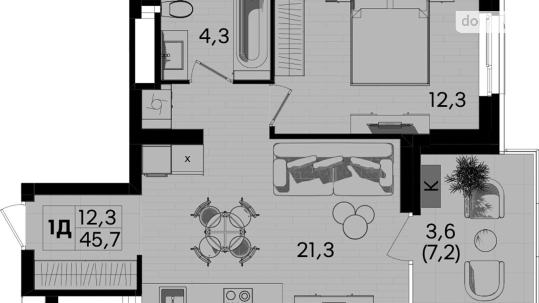 Продается 1-комнатная квартира 45.7 кв. м в Виннице, ул. Келецкая, 1 - фото 2