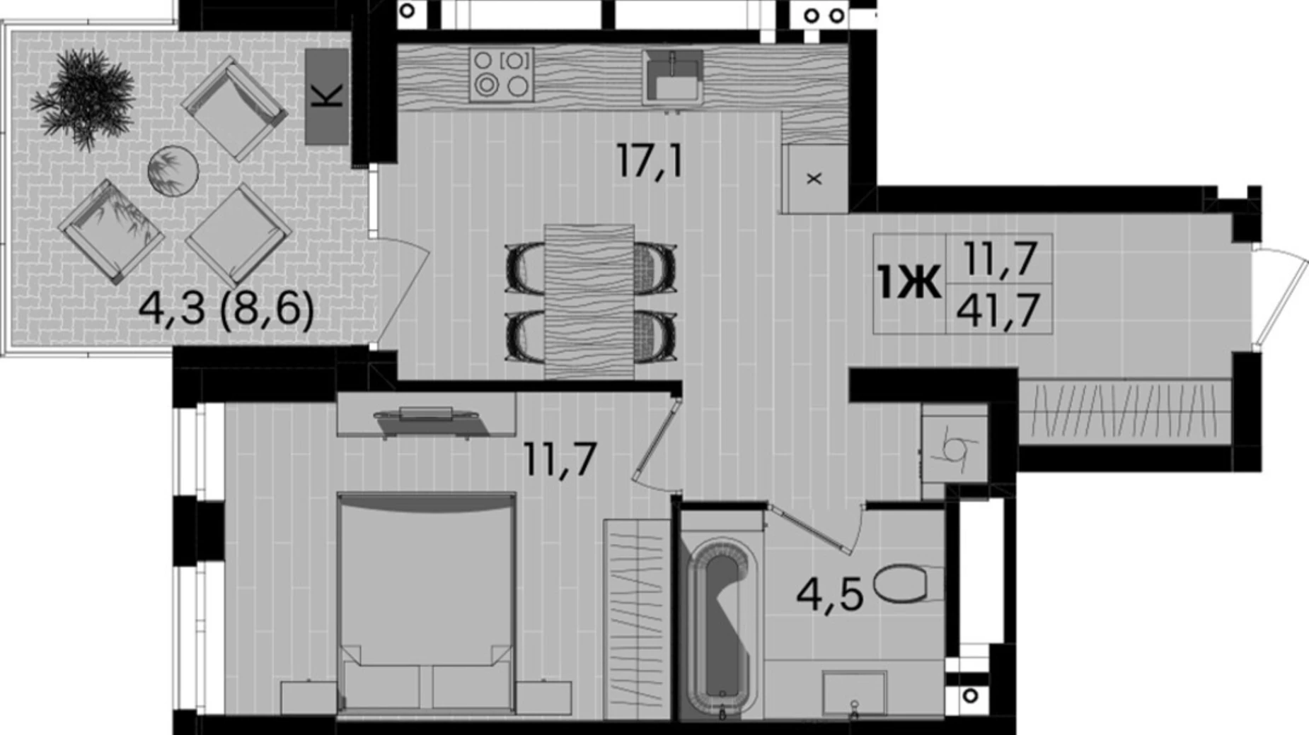 Продается 1-комнатная квартира 41.7 кв. м в Виннице, ул. Келецкая, 1 - фото 2