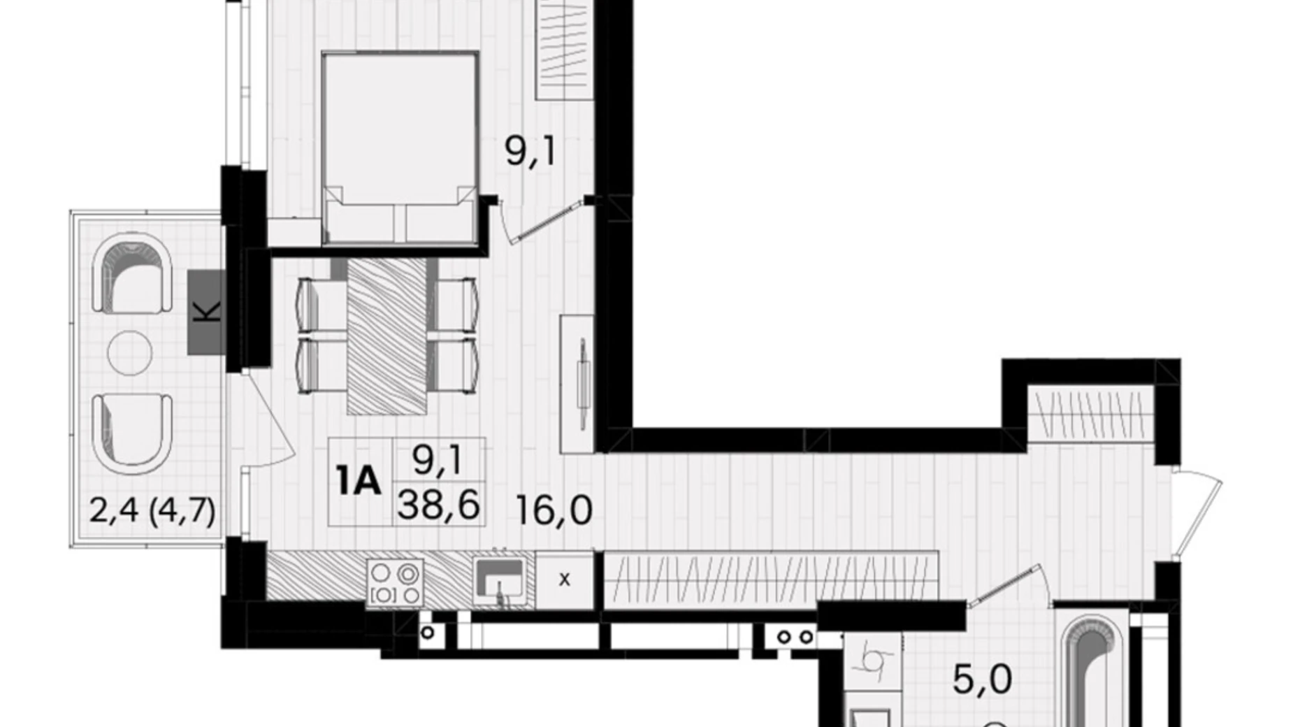 Продается 1-комнатная квартира 38.6 кв. м в Виннице, вул. Келецкая, 1 - фото 2