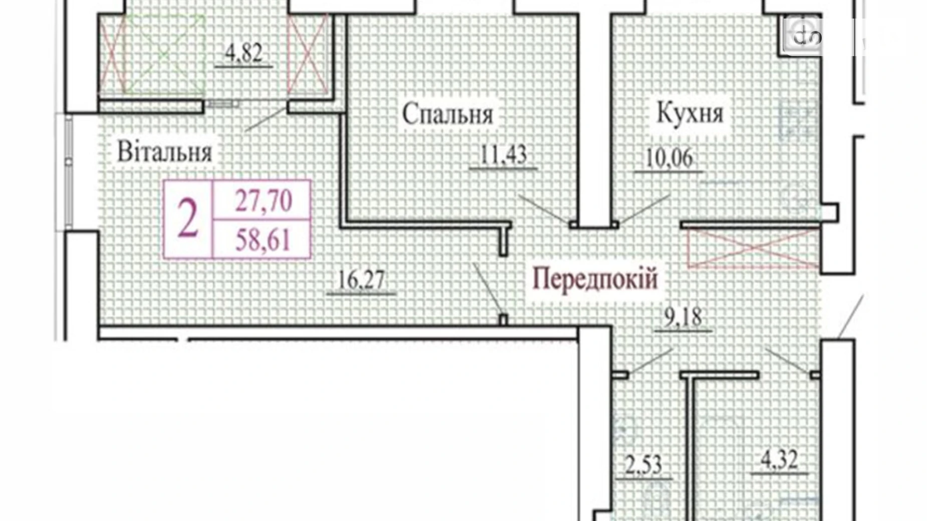 2-комнатная квартира 58.61 кв. м в Луцке, ул. Христианская, 42 - фото 2