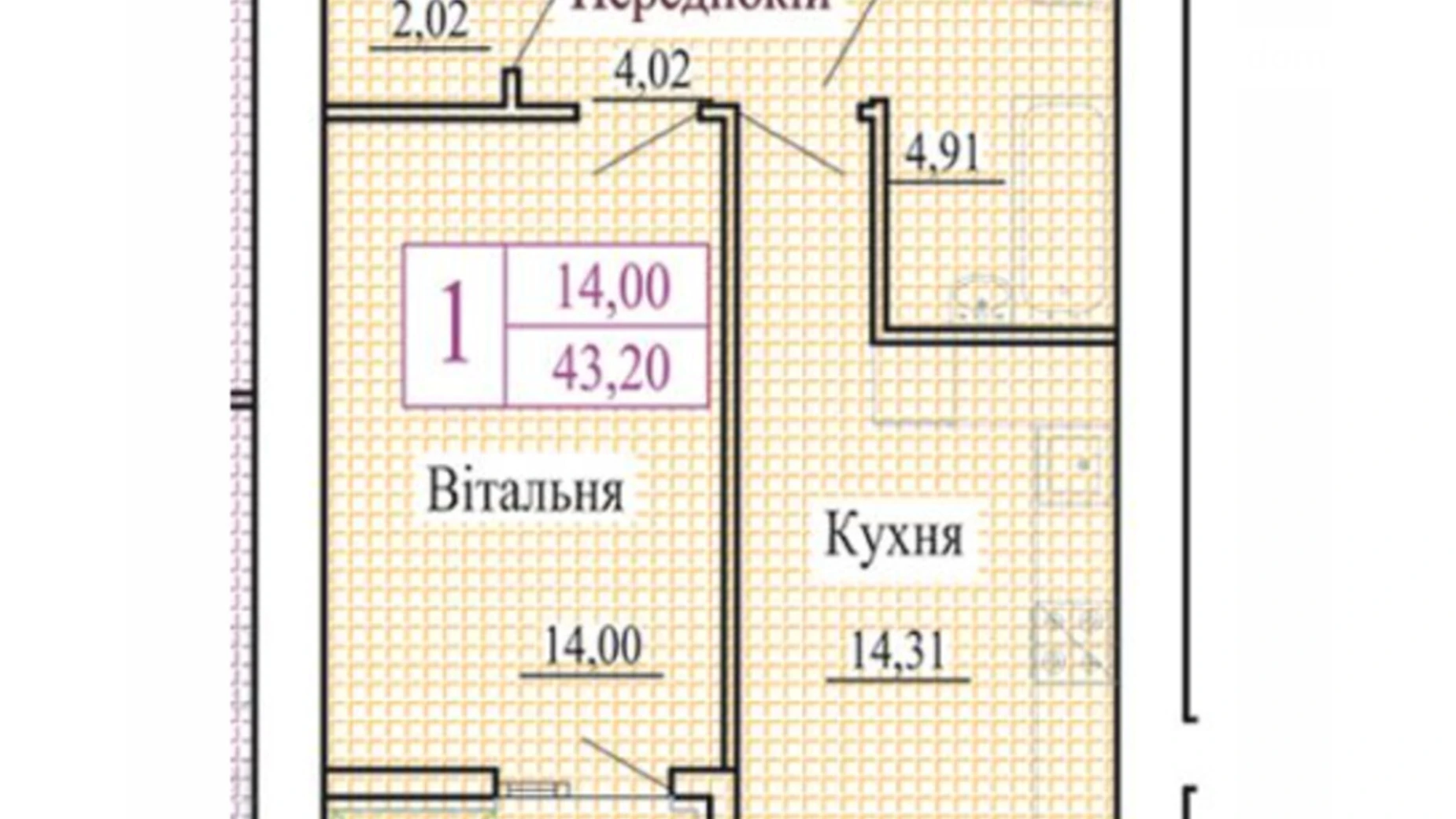 1-комнатная квартира 43.2 кв. м в Луцке, ул. Христианская, 42 - фото 2