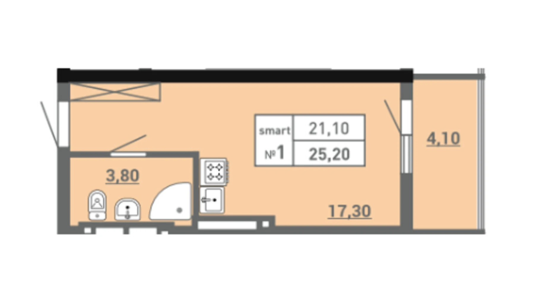 Продается 1-комнатная квартира 25.2 кв. м в Одессе, ул. Пишоновская, 22 - фото 2