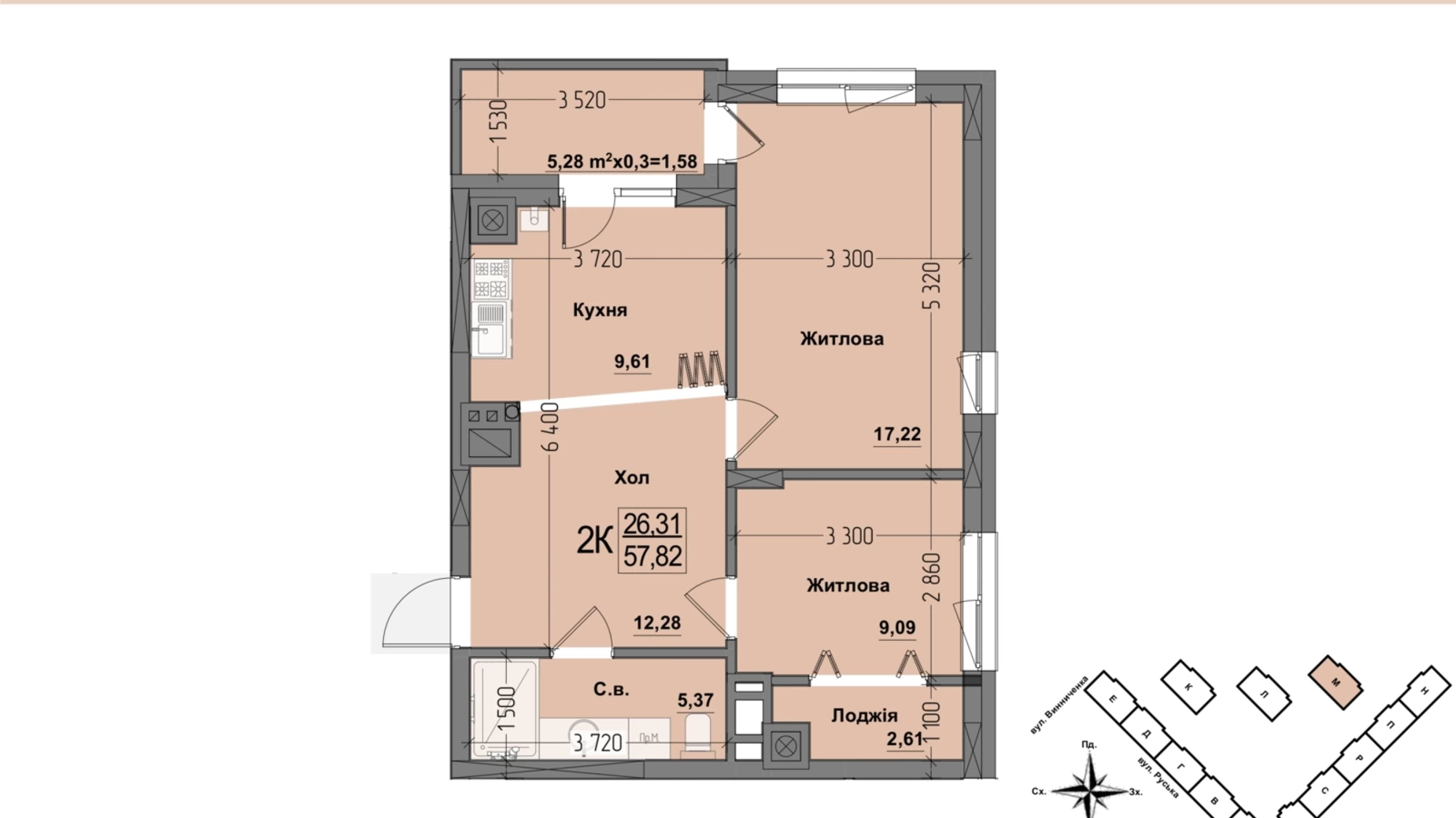 Продається 2-кімнатна квартира 57.82 кв. м у Чернівцях, пр. Віденський , 5А - фото 5