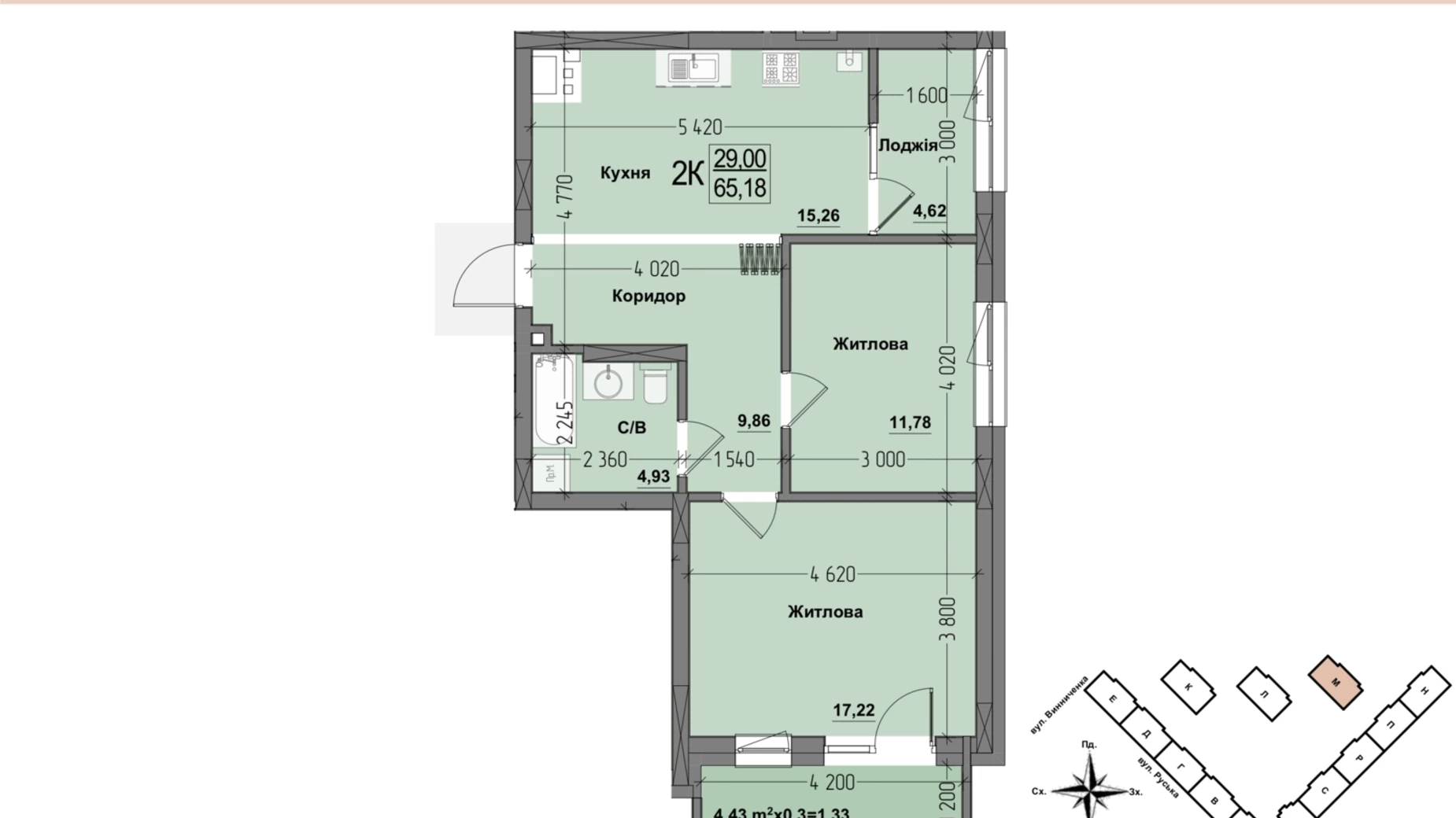 Продається 2-кімнатна квартира 65.18 кв. м у Чернівцях, пр. Віденський , 5А - фото 3
