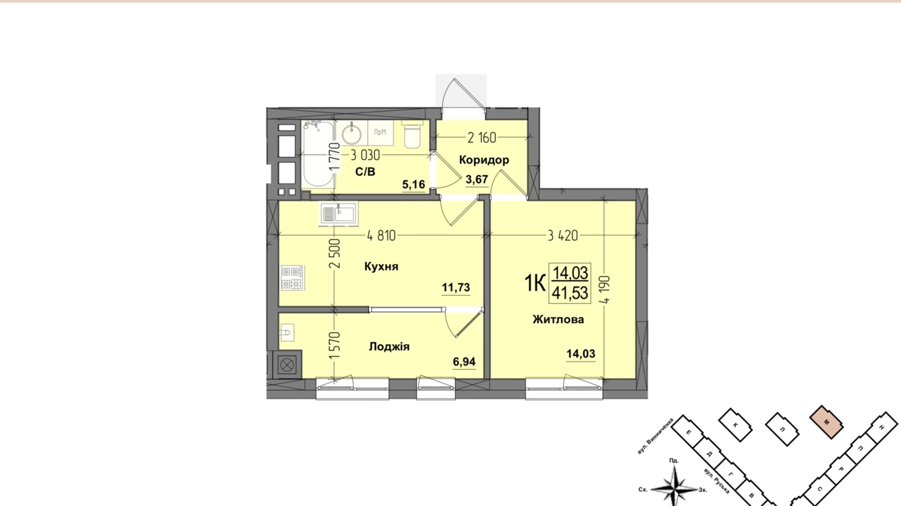 Продається 1-кімнатна квартира 41.53 кв. м у Чернівцях, пр. Віденський , 5А - фото 3