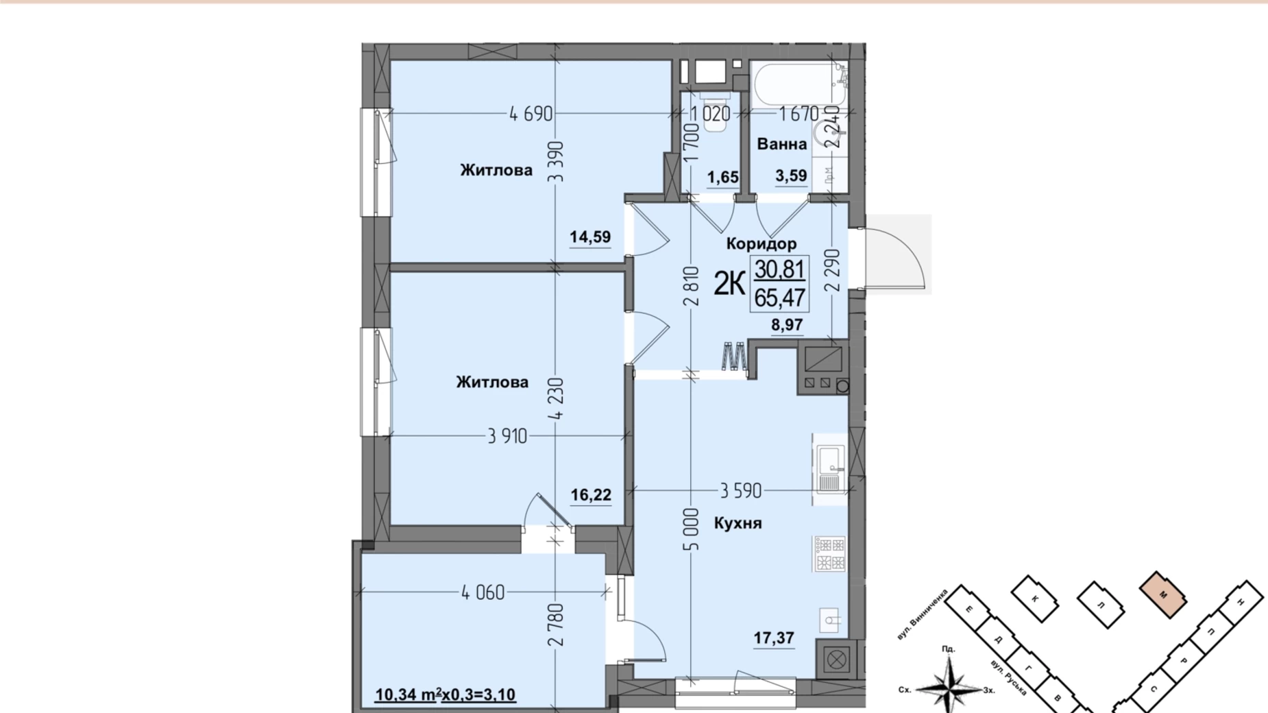 Продається 2-кімнатна квартира 65.47 кв. м у Чернівцях, пр. Віденський , 5А - фото 3