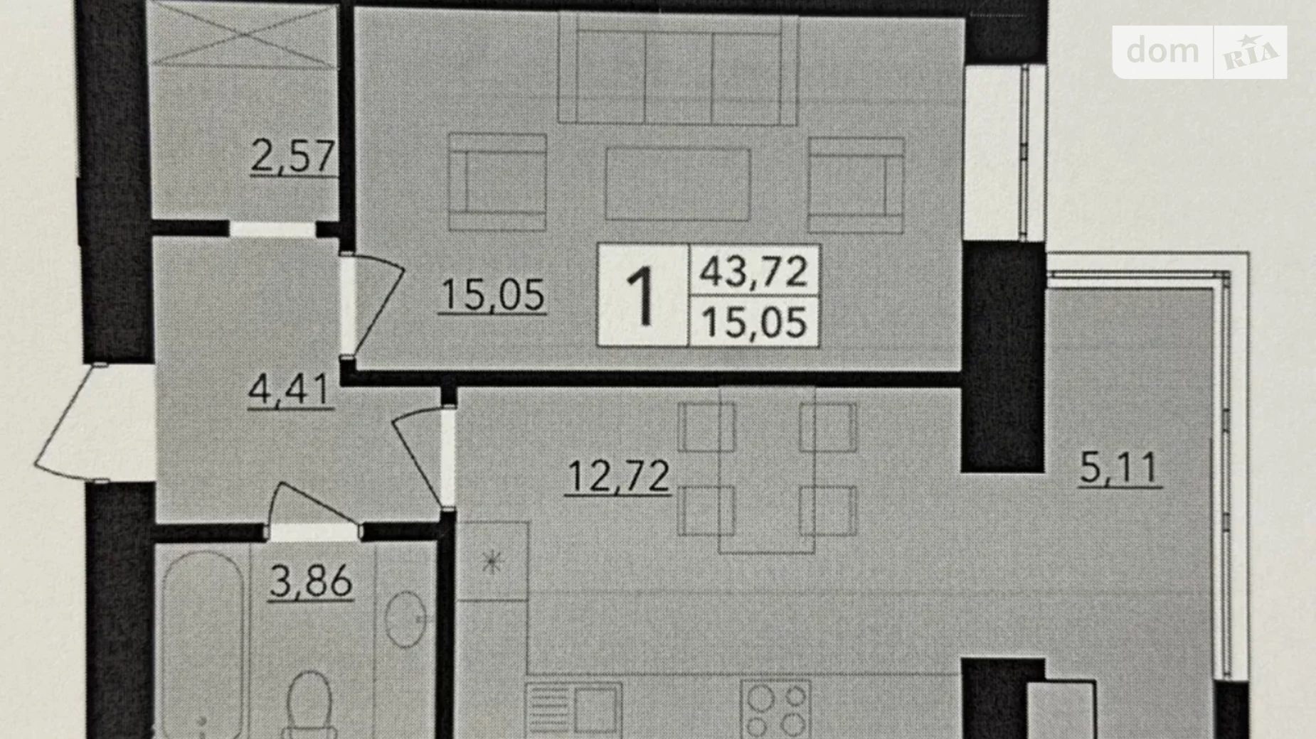 Продается 1-комнатная квартира 46.5 кв. м в Хмельницком, ул. Тернопольская, 13/6А - фото 2