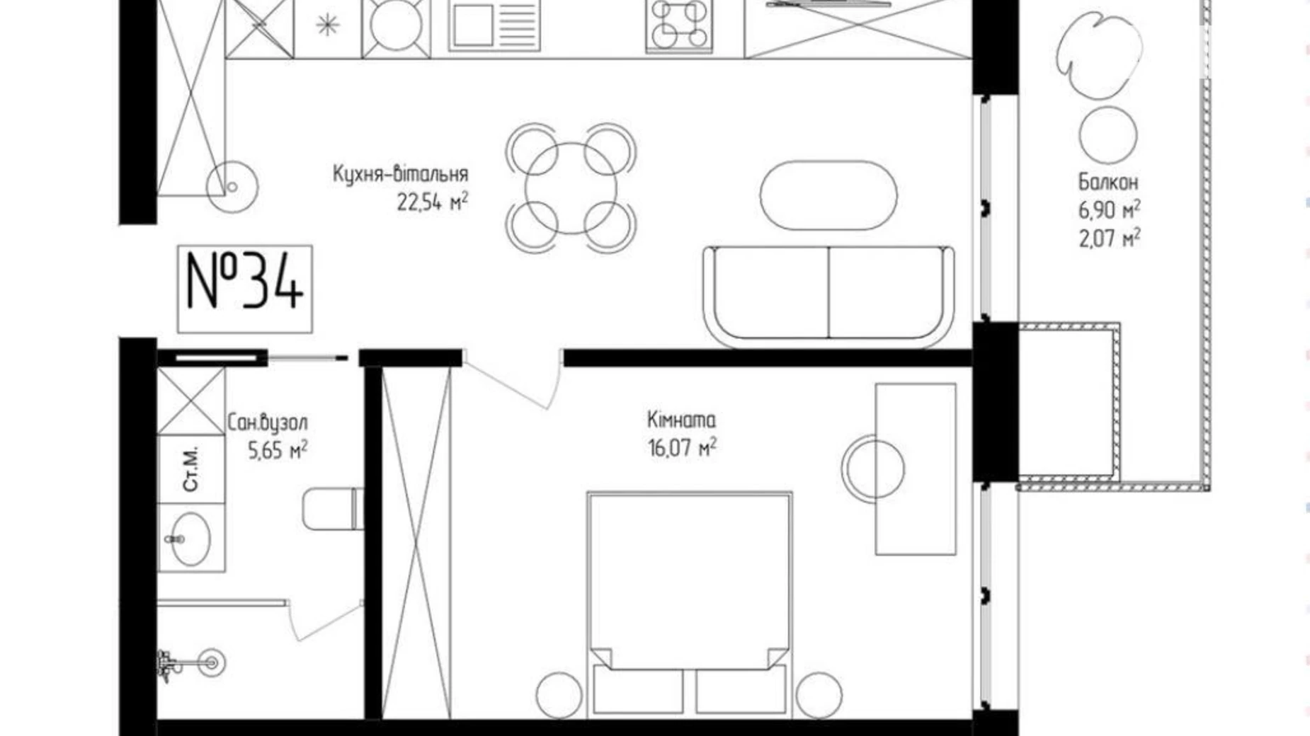 Продається 1-кімнатна квартира 46.33 кв. м у Ужгороді, вул. Собранецька - фото 2