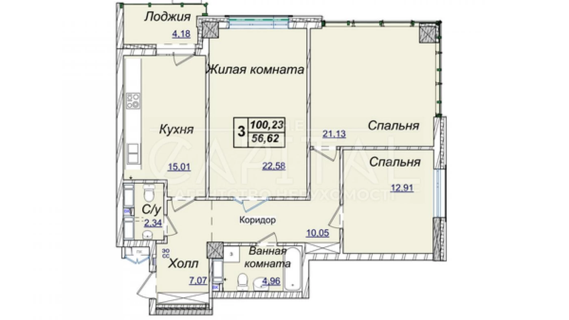 Продается 3-комнатная квартира 100.4 кв. м в Киеве, ул. Андрея Верхогляда(Драгомирова), 1-20А - фото 2