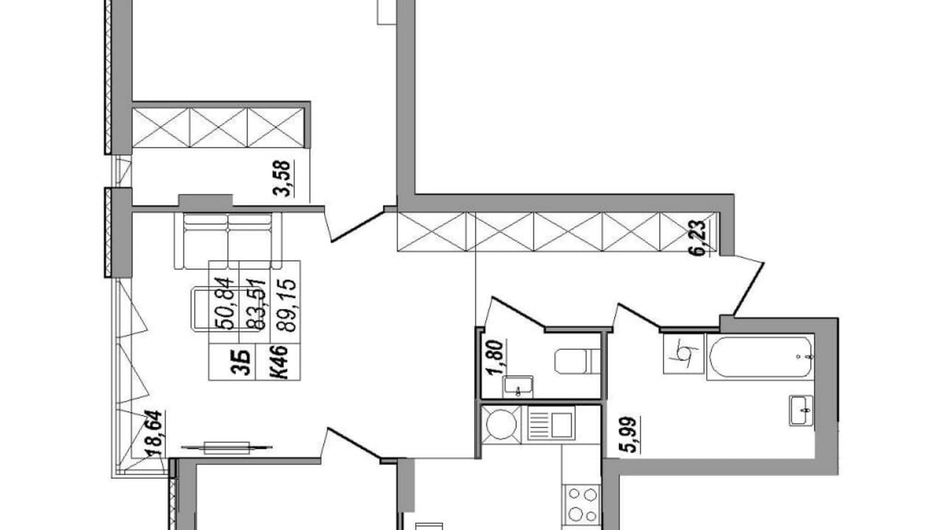 3-комнатная квартира 90.9 кв. м в Тернополе, ул. Будного Степана - фото 3