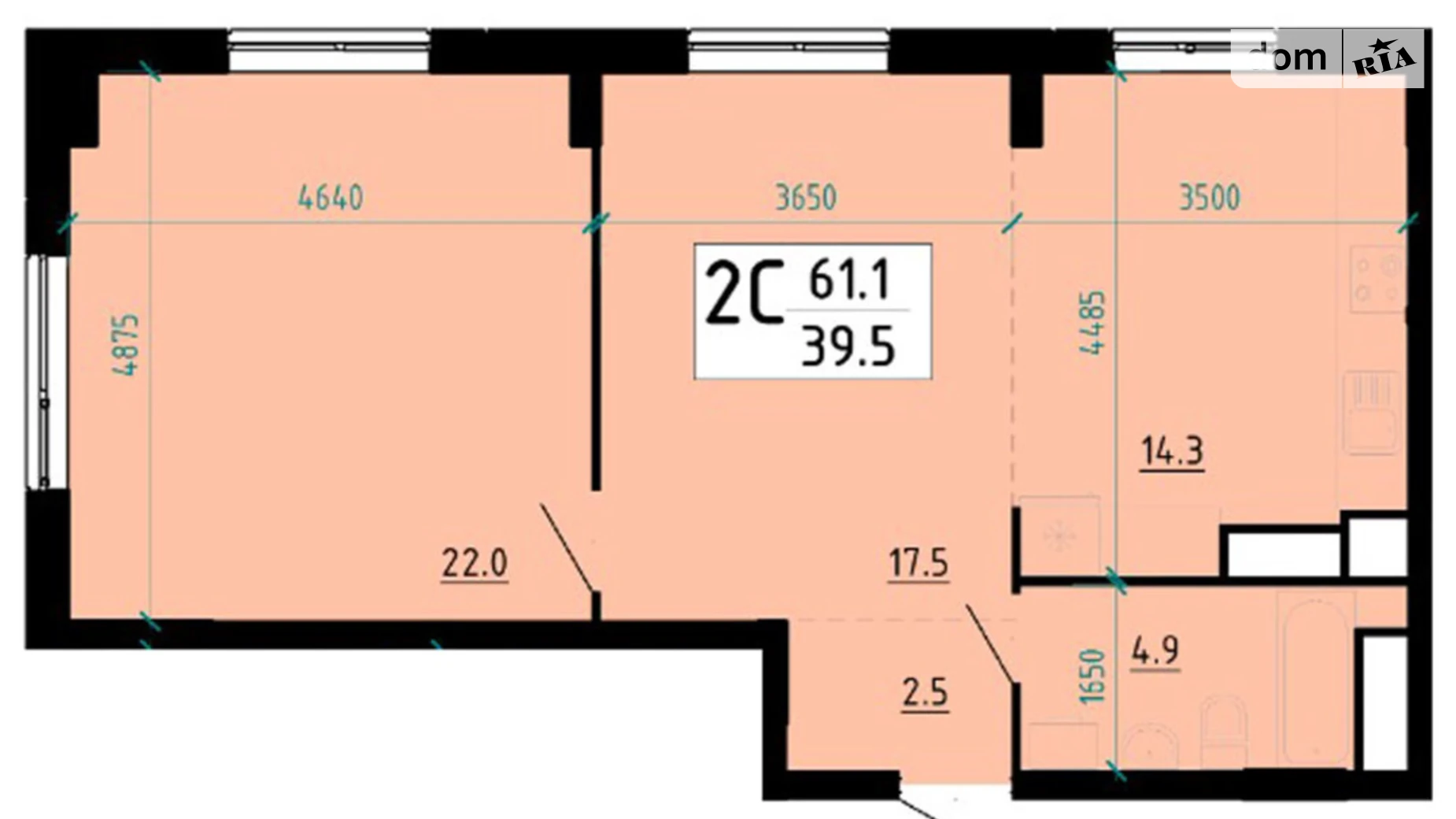 2-комнатная квартира 60.9 кв. м в Тернополе, ул. Глиняная, 10 - фото 4