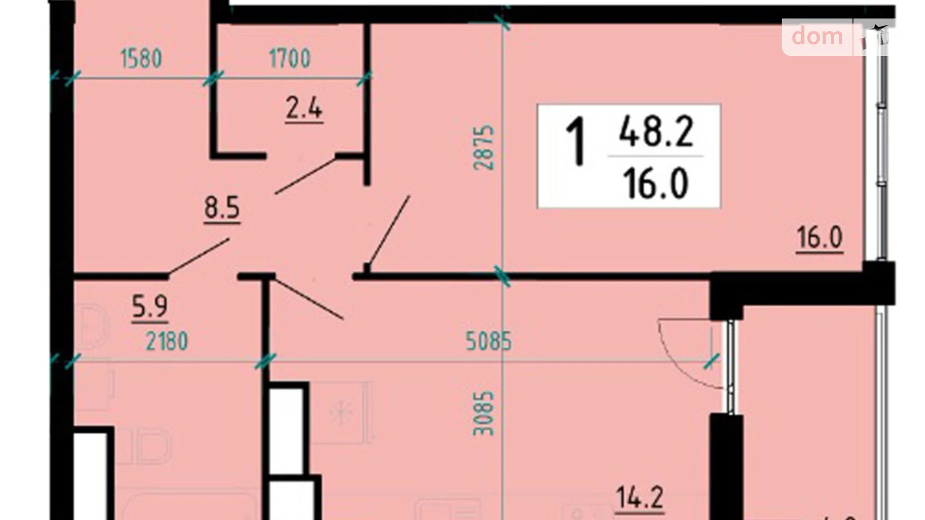 1-комнатная квартира 48.2 кв. м в Тернополе, ул. Глиняная, 10 - фото 4