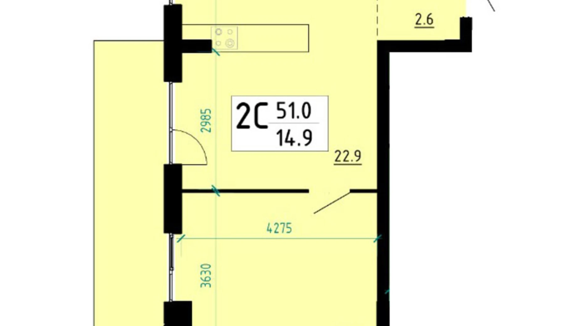 2-комнатная квартира 51.3 кв. м в Тернополе, ул. Глиняная, 10 - фото 4