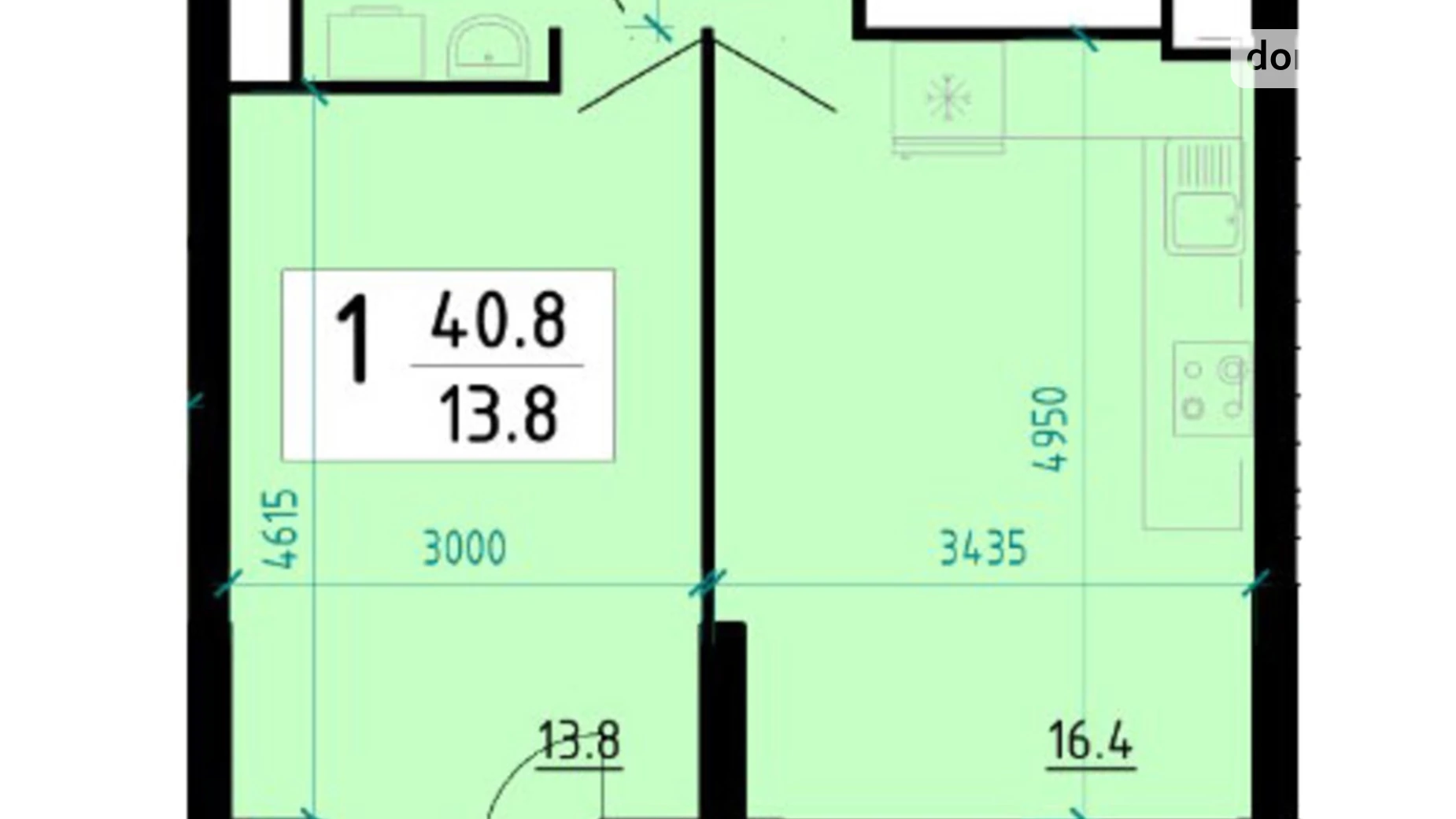 1-комнатная квартира 41.1 кв. м в Тернополе, ул. Глиняная, 10 - фото 4