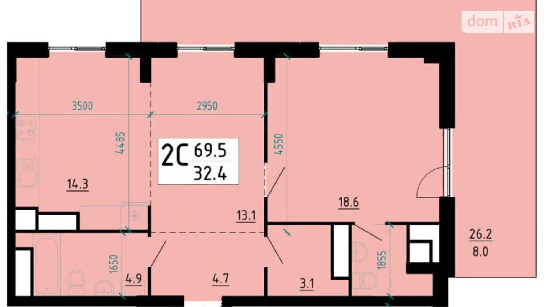 2-комнатная квартира 68.2 кв. м в Тернополе, ул. Глиняная, 10 - фото 4