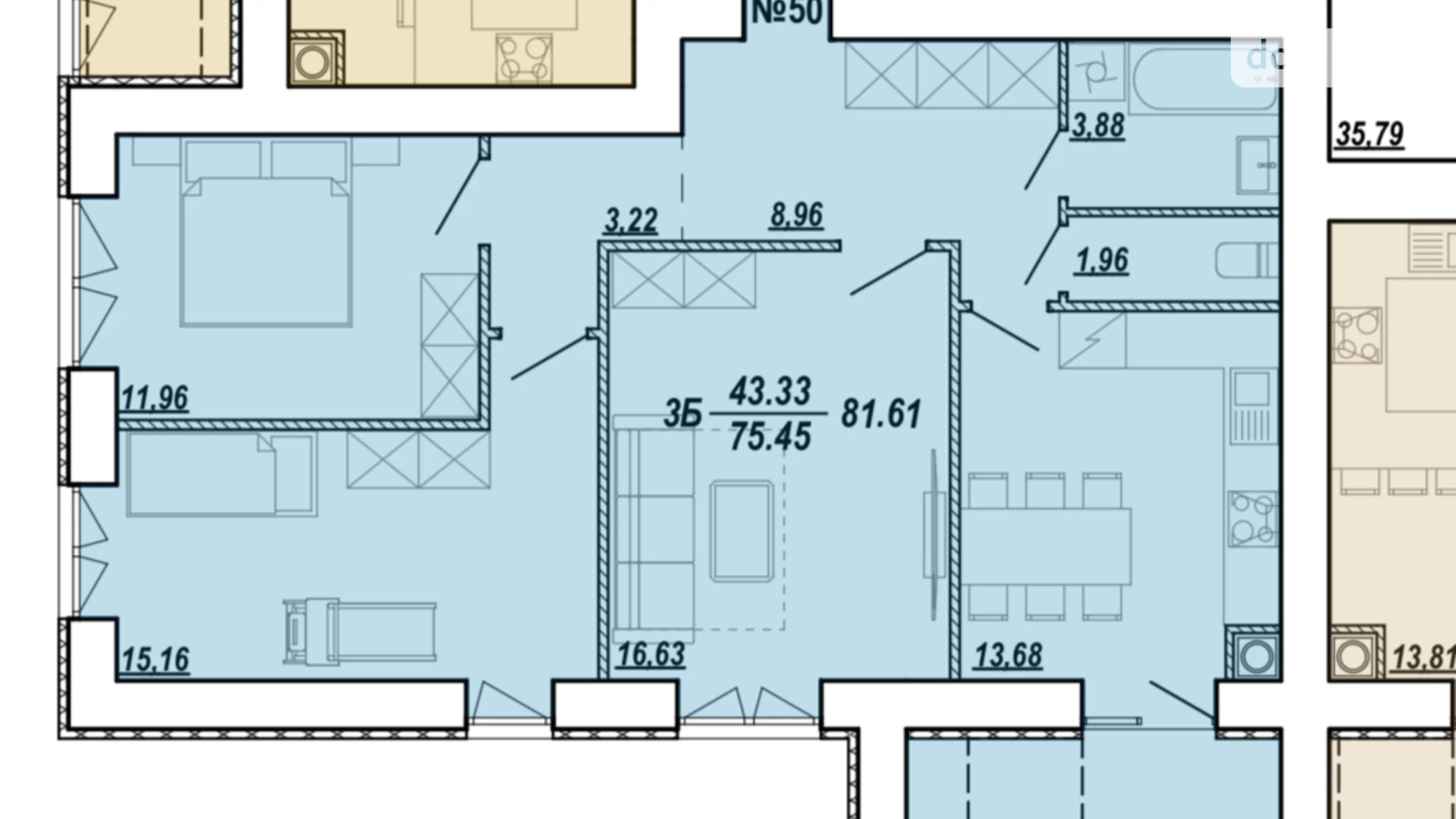 3-комнатная квартира 81.4 кв. м в Тернополе, ул. Текстильная - фото 2