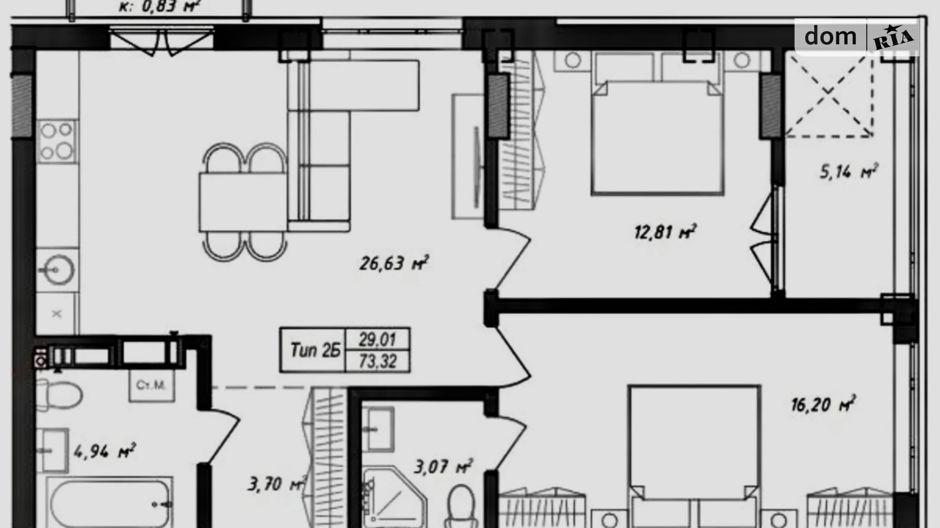 Продается 2-комнатная квартира 74.62 кв. м в Ужгороде, ул. Бабьяка, 60 - фото 3